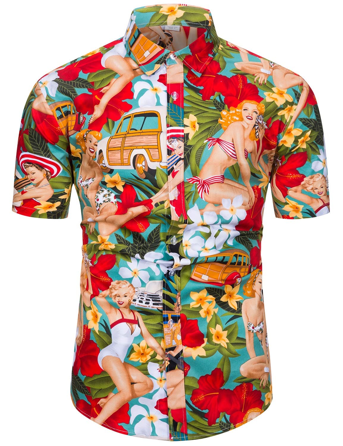 TUNEVUSE Mens Flower/Pineapple/Bird Print Hawaiian Short Sleeve Shirt Casual Button Down Tropical Shirt