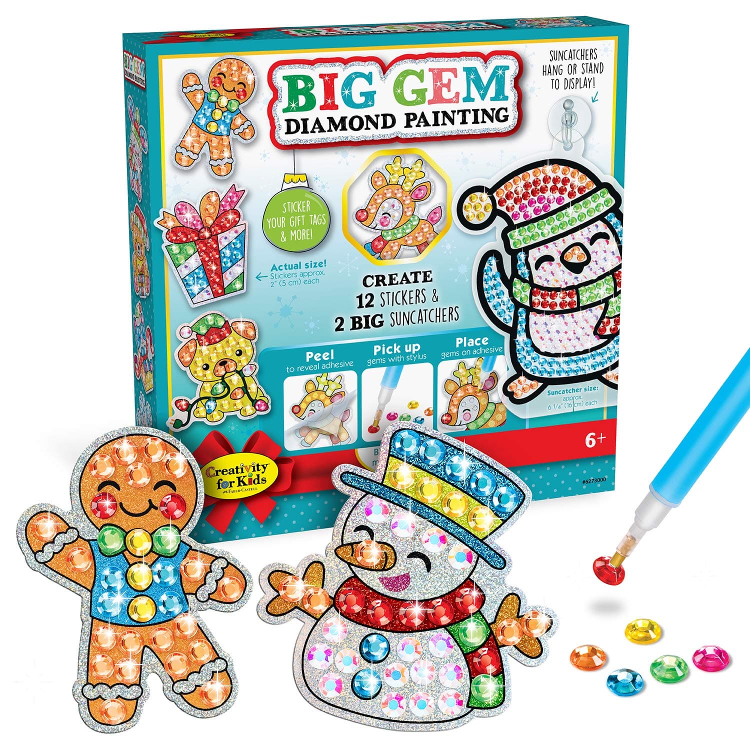 Creativity for Kids Big Gem Diamond Painting Kit: Holiday Stickers and Suncatchers - Diamond Painting Kits and Christmas Gifts, Christmas Crafts for Girls and Boys, Kids Gifts for Ages 6-8+