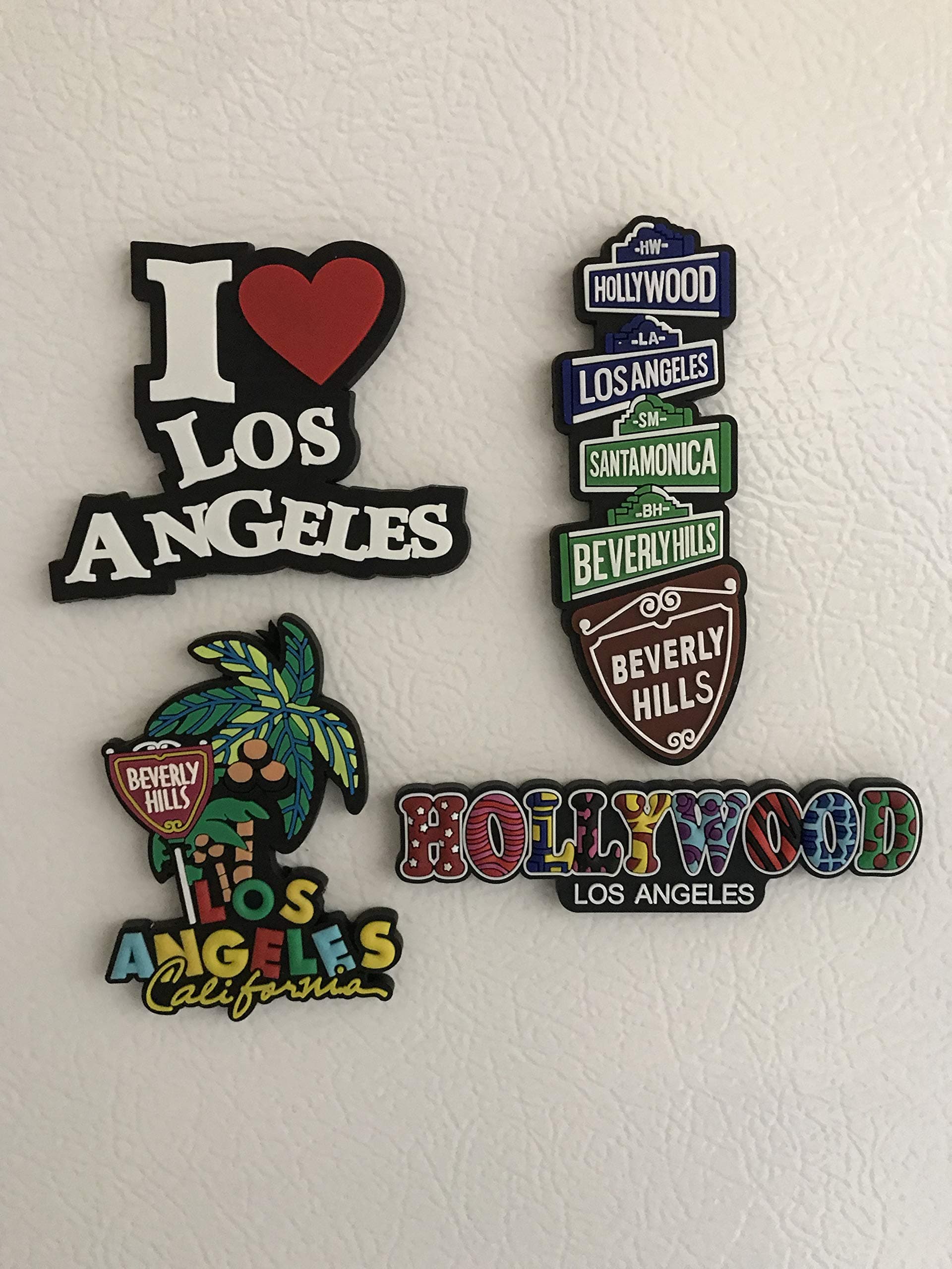 4-pcs SET FRIDGE MAGNET MIX Hollywood Sign Los Angeles Beverly Hill Souvenir LA Gift Idea 3D