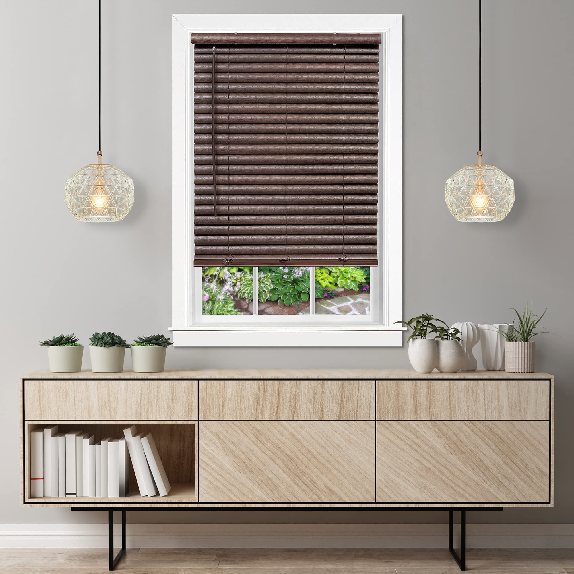 Cordless Room Darkening Venetian Blind - 35 Inch Width, 64 Inch Length, 2" Vinyl Slat Size - Mahogany - GII Luna Light Filtering Horizontal Mini Windows Blinds for Interior by Achim Home Decor