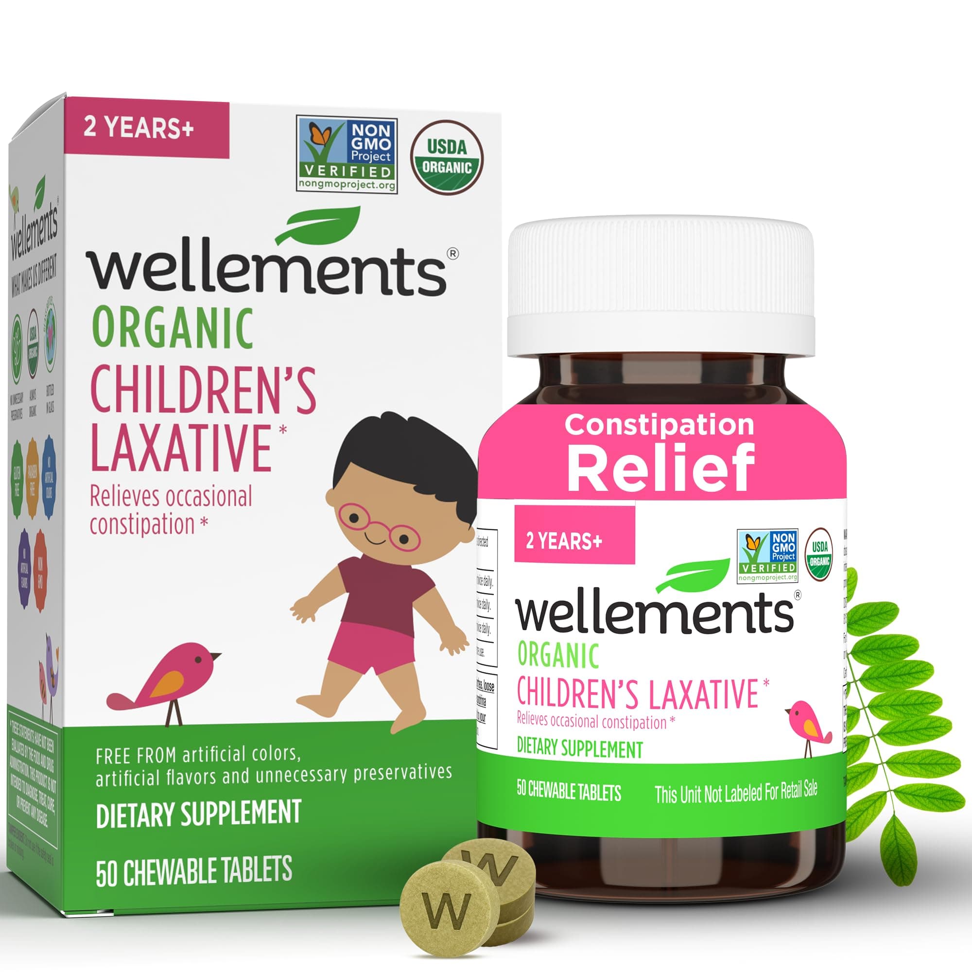 Wellements Organic Children's Laxative, Gentle Constipation Relief for Kids, Made with Organic Senna Leaf, USDA Certified Organic and Non-GMO, Free from Gluten, Artificial Colors and Flavors, Ages 2+