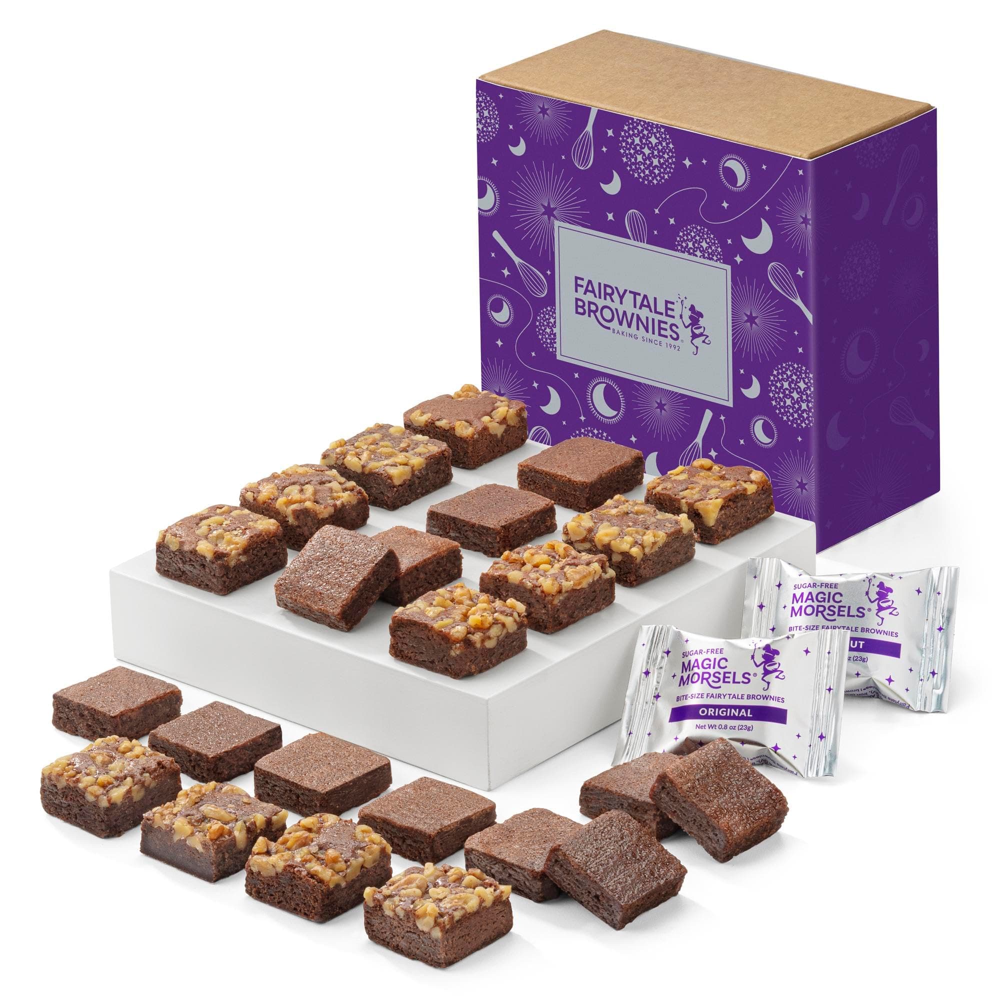 SUGAR-FREE Magic Morsel 24 Individually Wrapped Gourmet Chocolate Food Gift Basket - 1.5 Inch x 1.5 Inch Bite-Size Brownies - 24 Pieces - Item CF524