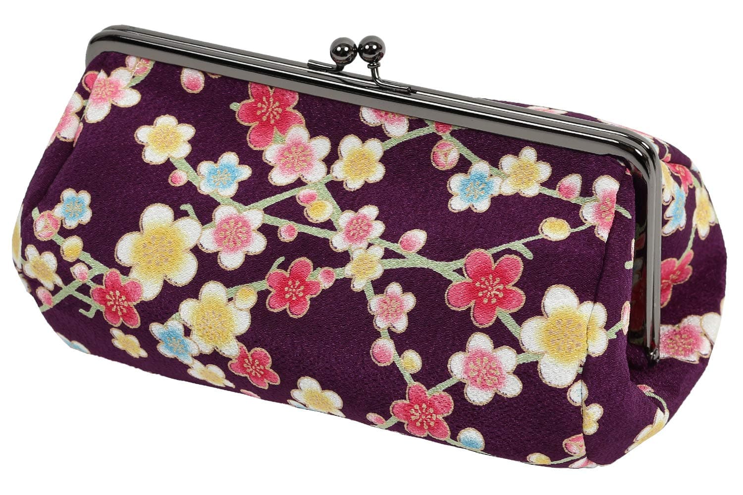 KOMESICHI Women's Japanese Futakoshi Chirimen Large Kiss Lock Cosmetic Bag No.08