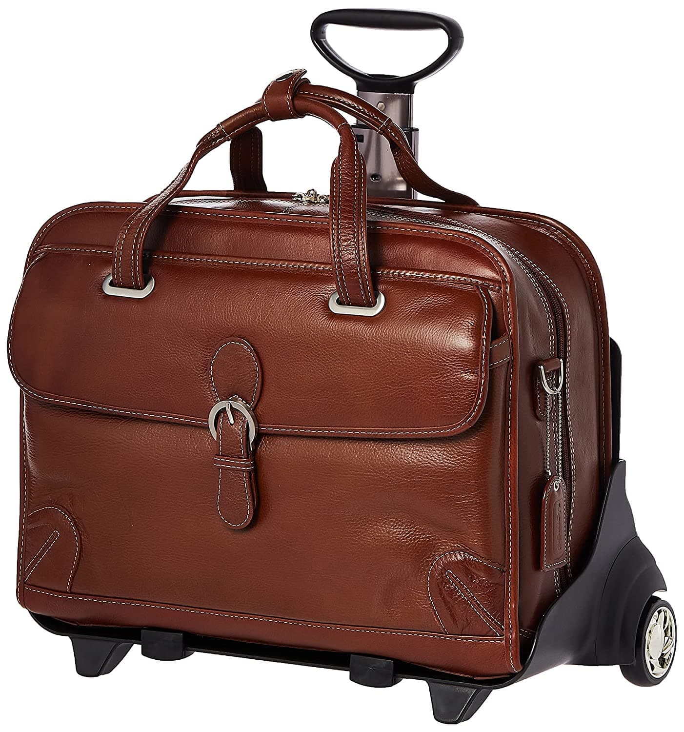 Siamod, VERNAZZA, CARUGETTO, Napa Cashmere Leather, 15" Leather Patented Detachable -Wheeled Laptop Briefcase, Cognac (45294), 18 L x 8 75 W x 14 5 H