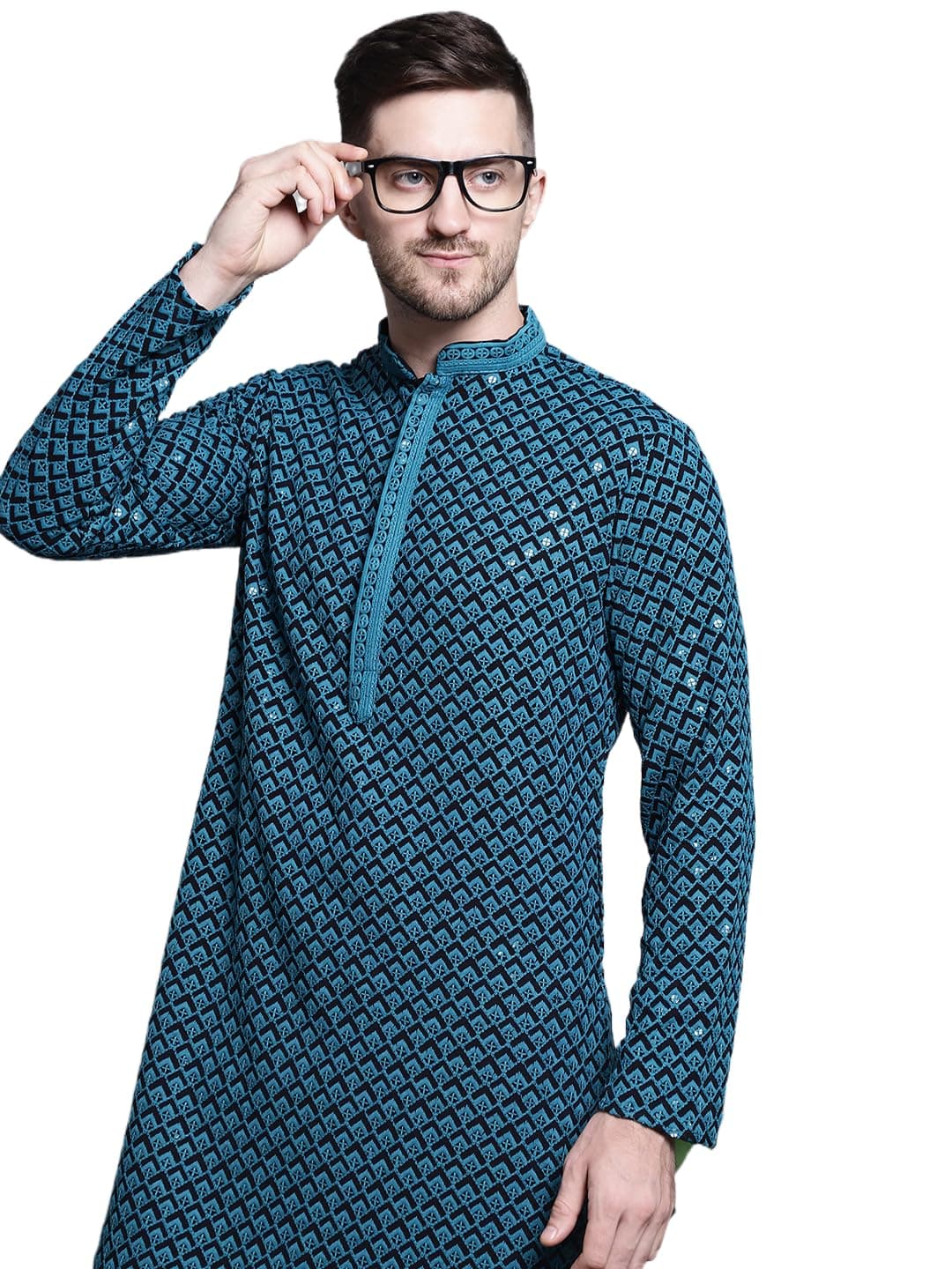 Jompers Men's Pure Cotton Embroidered Sequin Kurtas