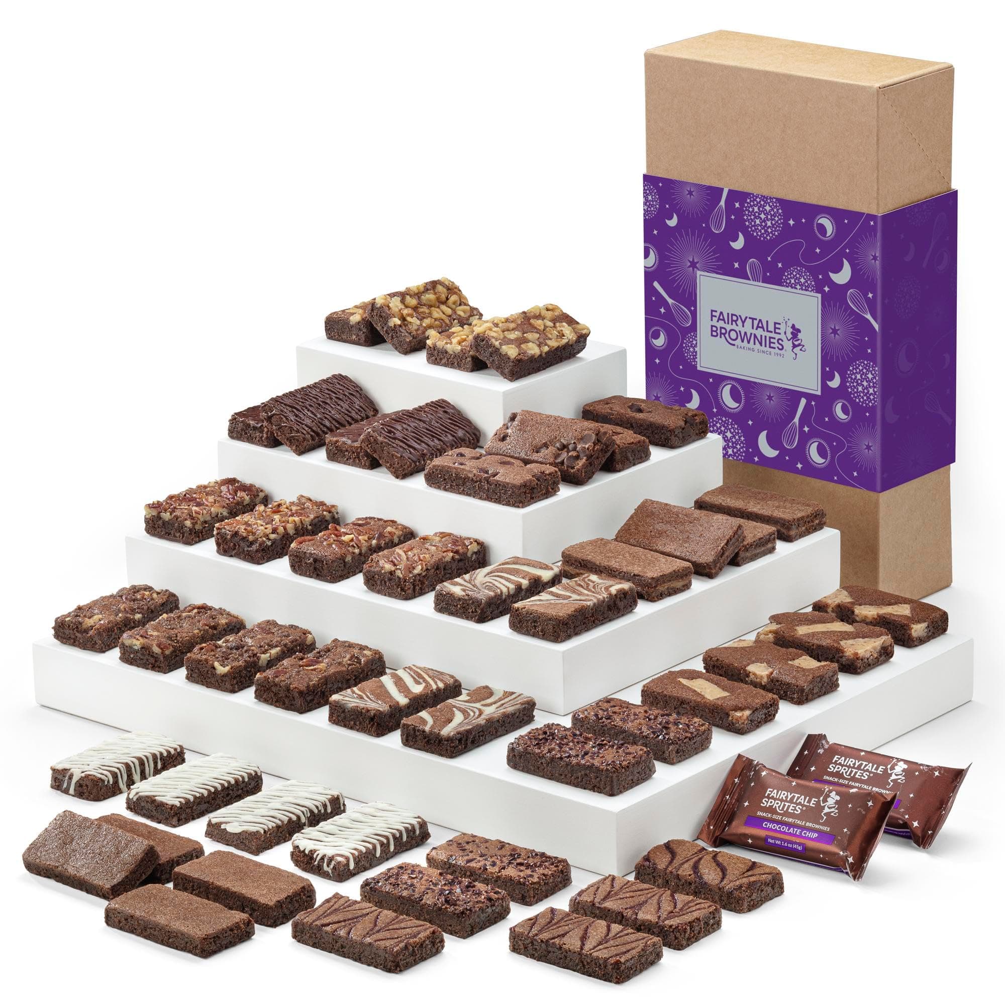 Fairytale Brownies Sprite 48 Individually Wrapped Gourmet Chocolate Food Gift Basket - 3 Inch x 1.5 Inch Snack-Size Brownies - 48 Pieces - Item LF248