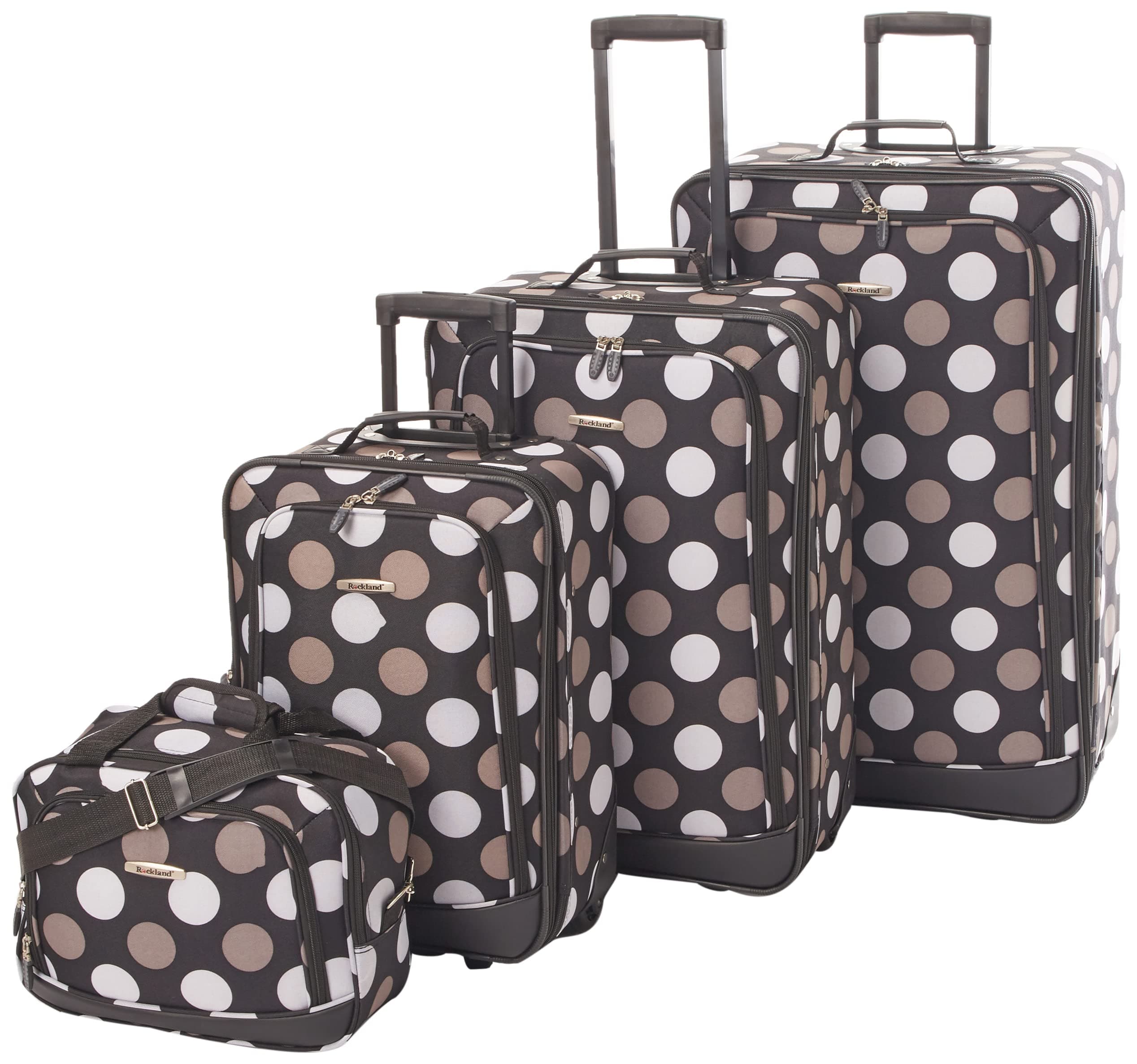 Rockland, Black Dot, 4-Piece Set (14/19/24/28), Fashion Softside Expandable Upright Luggage Set