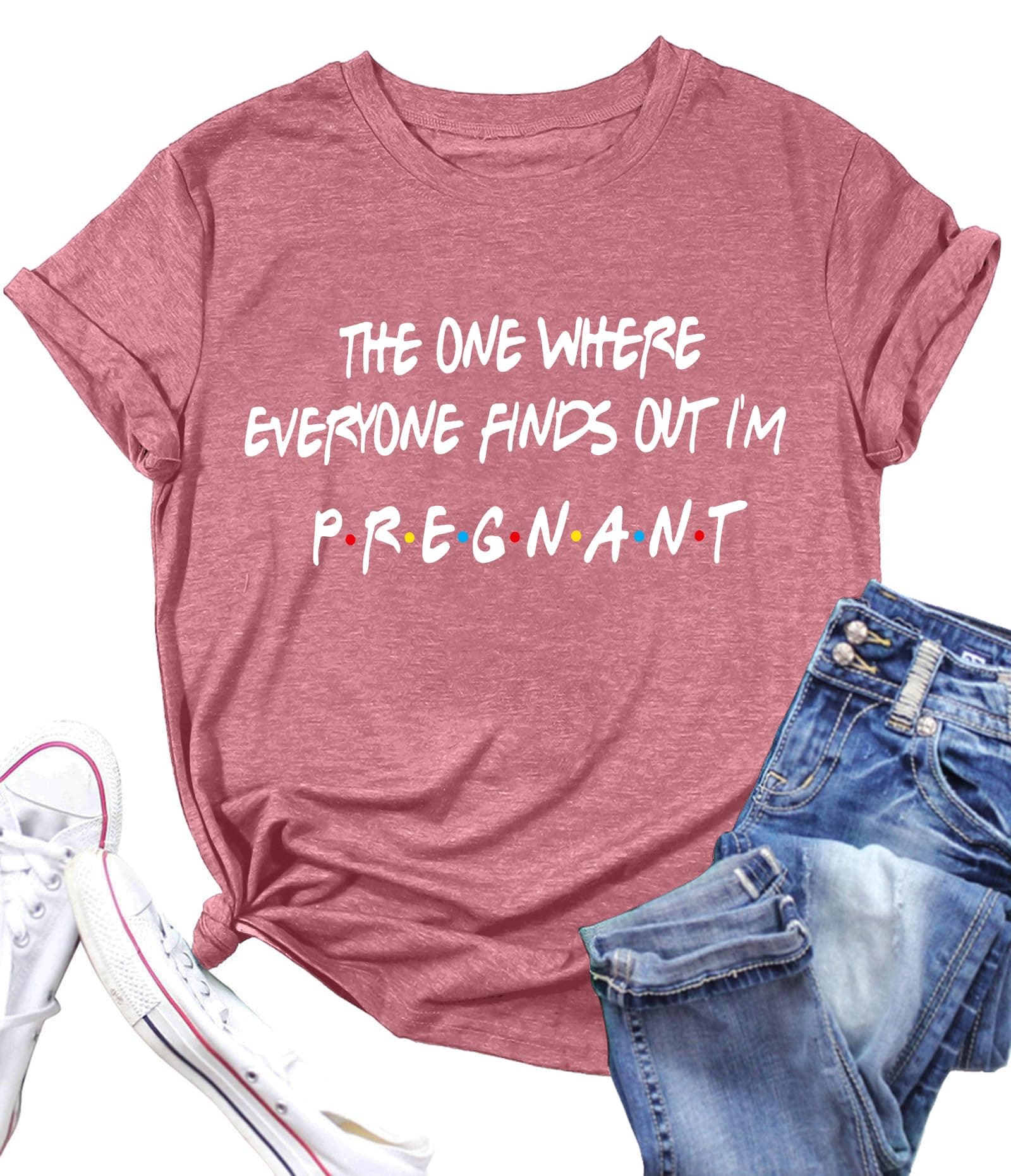 Pregnancy Announcement Shirts Women I'm Pregant T-Shirt Pregnant Mom T Shirt Funny Maternity Letter Print Tees Pink