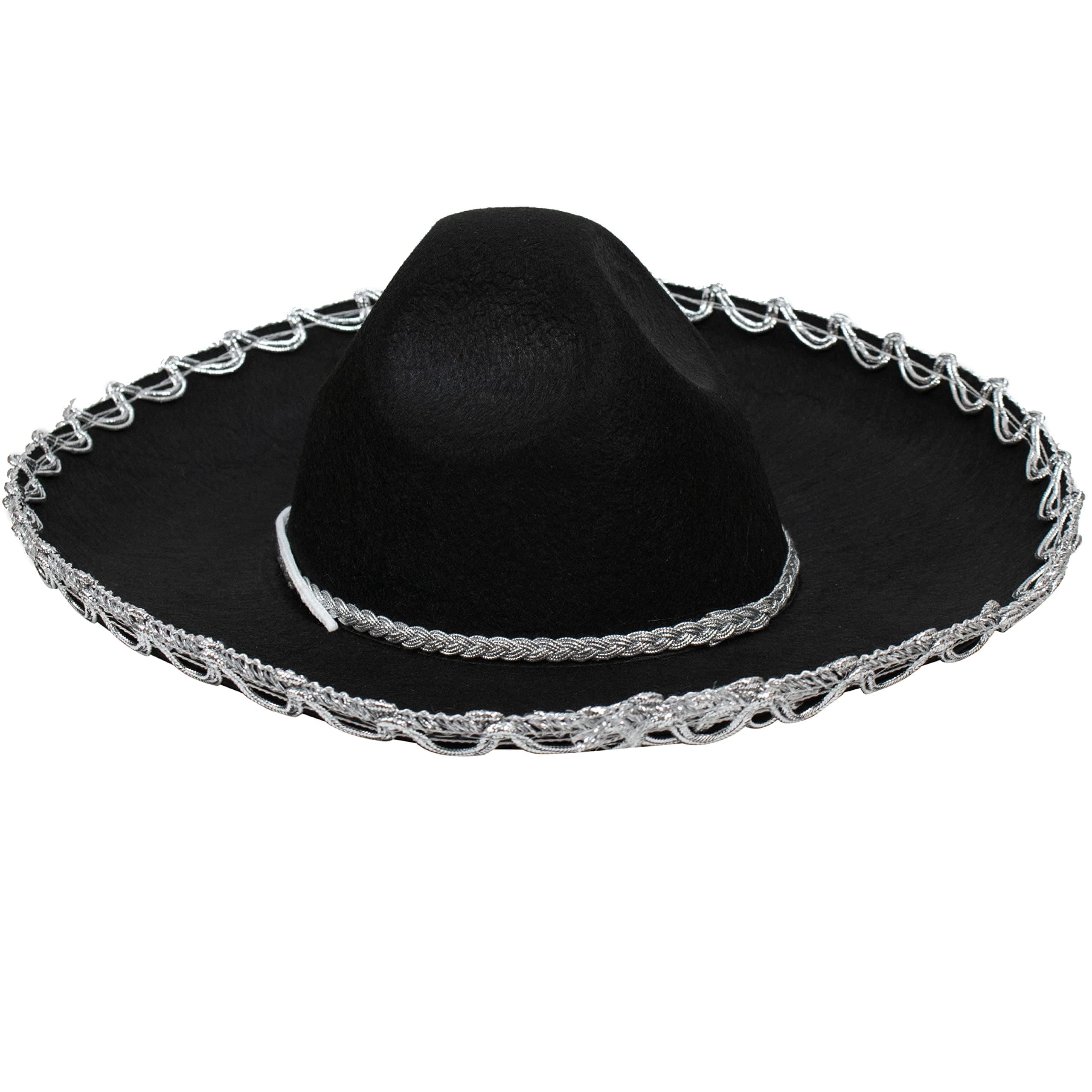 GiftExpress - Black Mariachi Hat with Silver Trim, Cinco de Mayo Hat, Halloween Costume, Mexican Party Costume