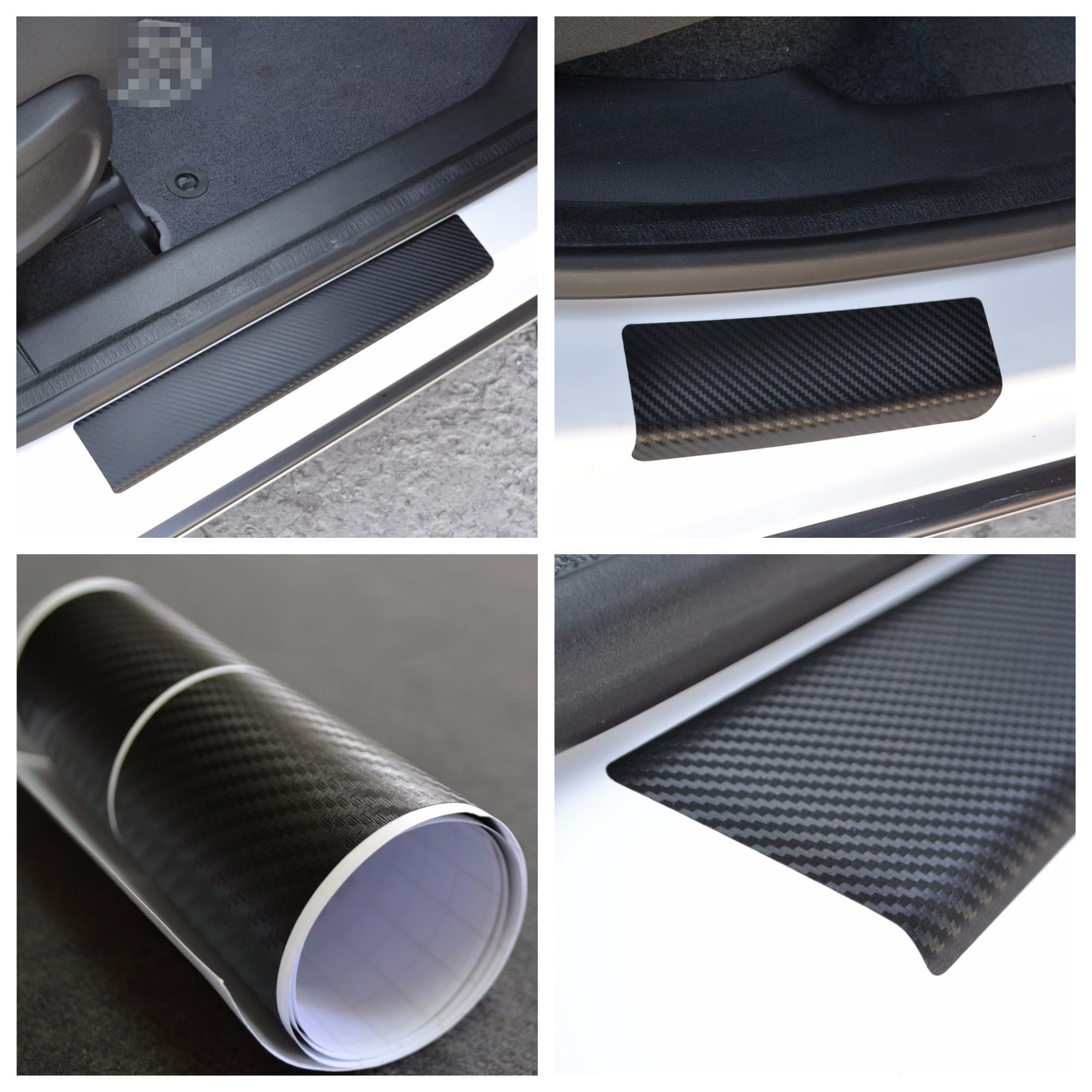 Door Sill Vinyl Wrap Scuff Protection Film fit Geely Emgrand 7, EC7 2012- Black Carbon Fiber Texture Decals Entry Guard 4 pcs Kit Paint Protector