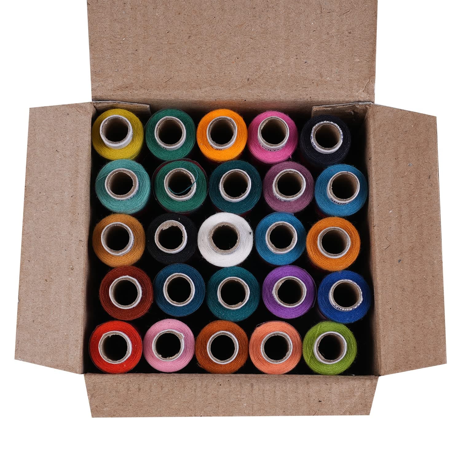 Delta 2 PLY Polyester Sewing Thread Box (300 Meters Each- Set of 25 Tubes) - Multicolored (Dark Shade) Thread Spools