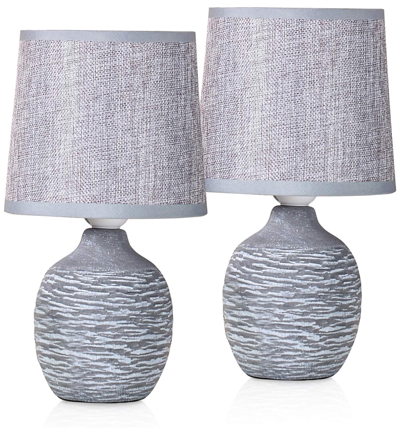 2-Pack Small Table or Bedside Lamps - Gray - Ceramic Base in Two-Tone Stone Finish - 10.6 Inches