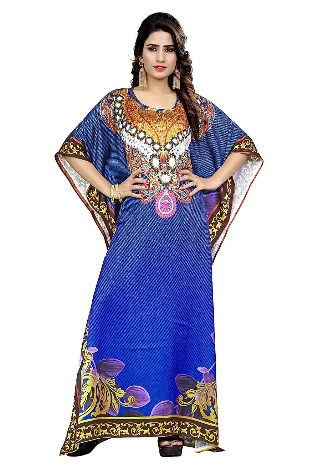 Justkartit Multi Color Digital Printed Satin Silk Kaftan Top For Women (Multi Color, Free Size)