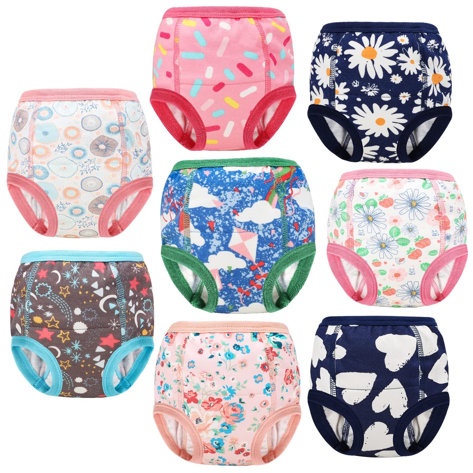 MooMoo Baby8 Packs Potty Training Pants Cotton Absorbent Training Underwear for Toddler Boy and Girls 2T-7T