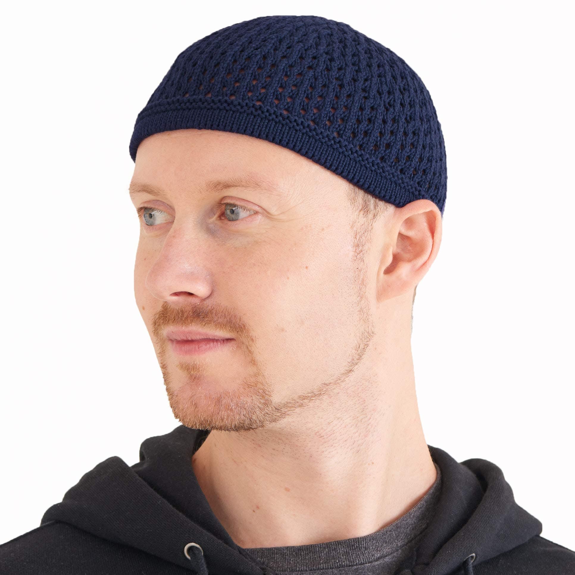CharmCasualbox Knit Cotton Skull Cap Kufi Islam Prayer Hat Crochet Mesh Skully Beanie Navy