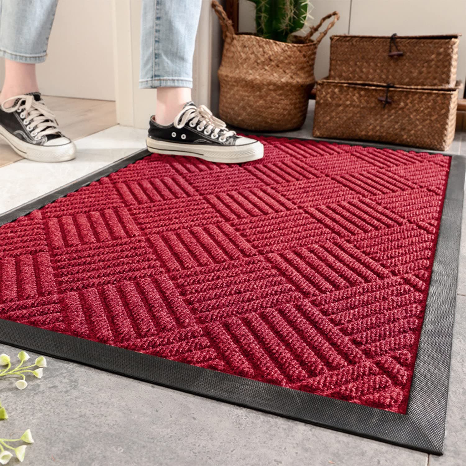 MACIUM Door Mat Welcome Mats, Indoor and Outdoor Rug Door Mats Non-Slip Rubber Backing, Entrance Rugs, Front Welcome Mat Doormat for Home Entrance, Outside Entry, Yard, Floor (Red)