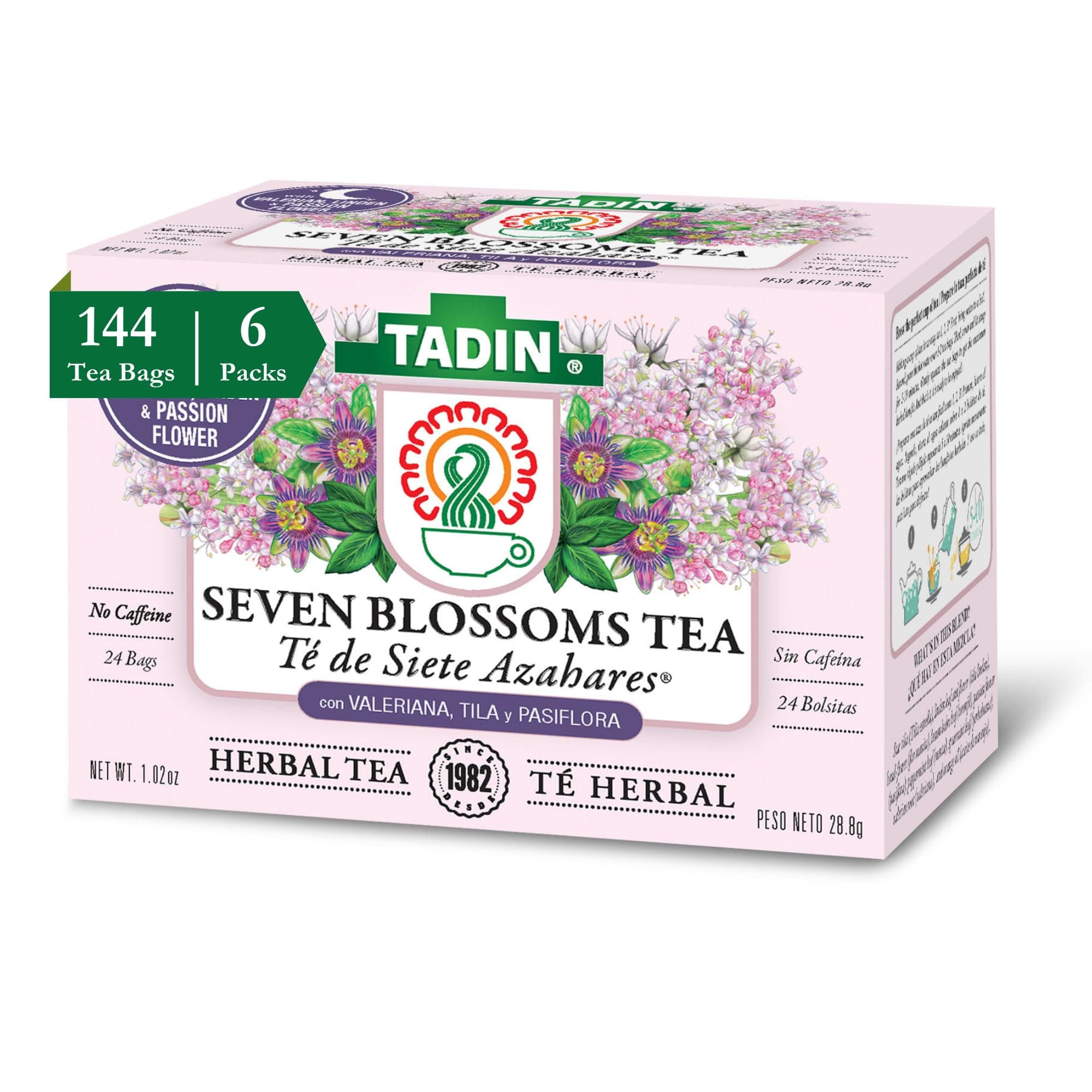 Tadin Seven Blossoms Herbal Tea, Caffeine Free, 24 Tea Bags Per Box, Pack of ...
