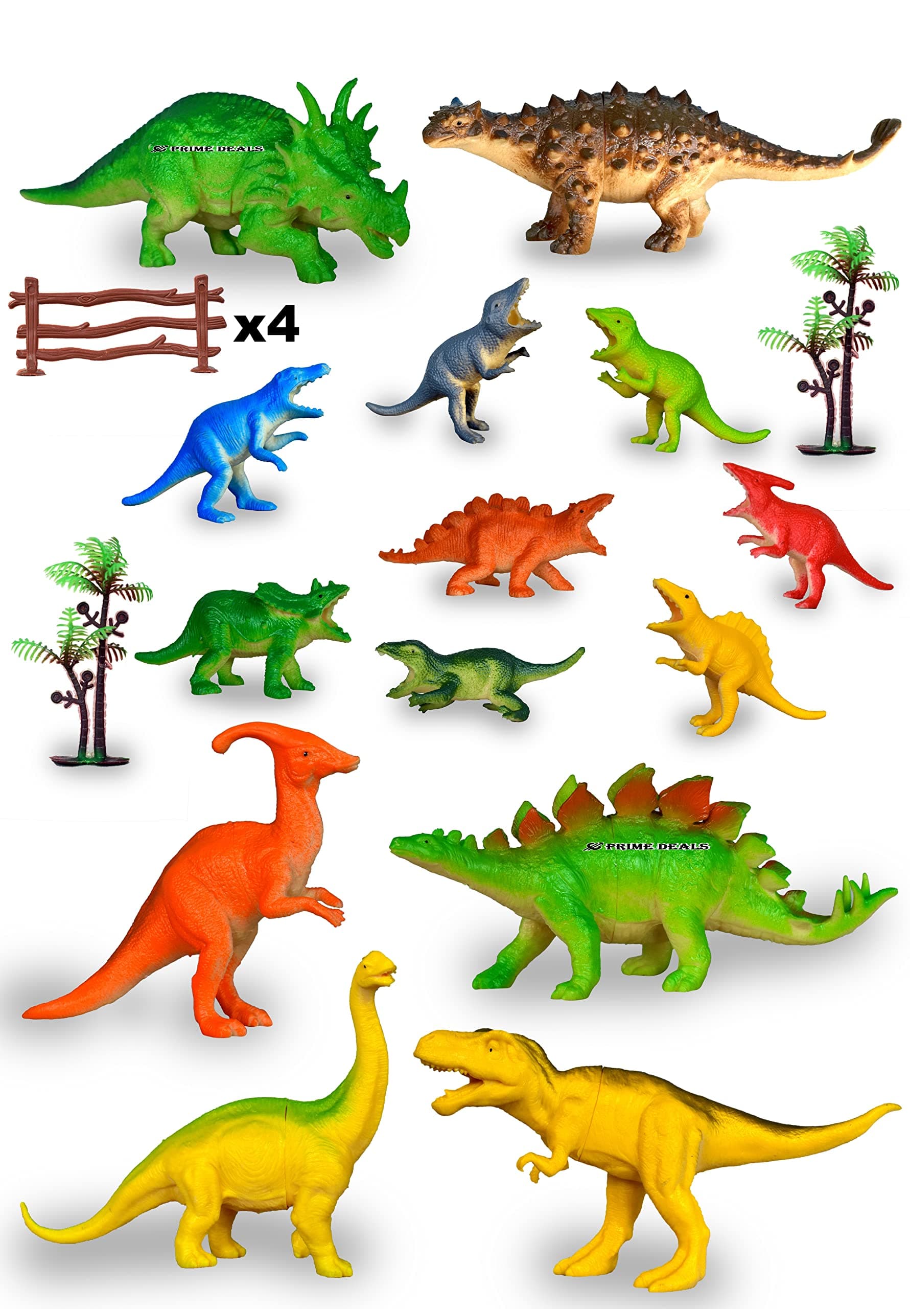 PRIME DEALS Set of 20 Dinosaur Toy for Kids Action Figure Animal Model Collection Learning & Educational Kids Gift Dragon Model Simulation 14 Dinosaur 4 Barricade 2 Tree - Mix Size.