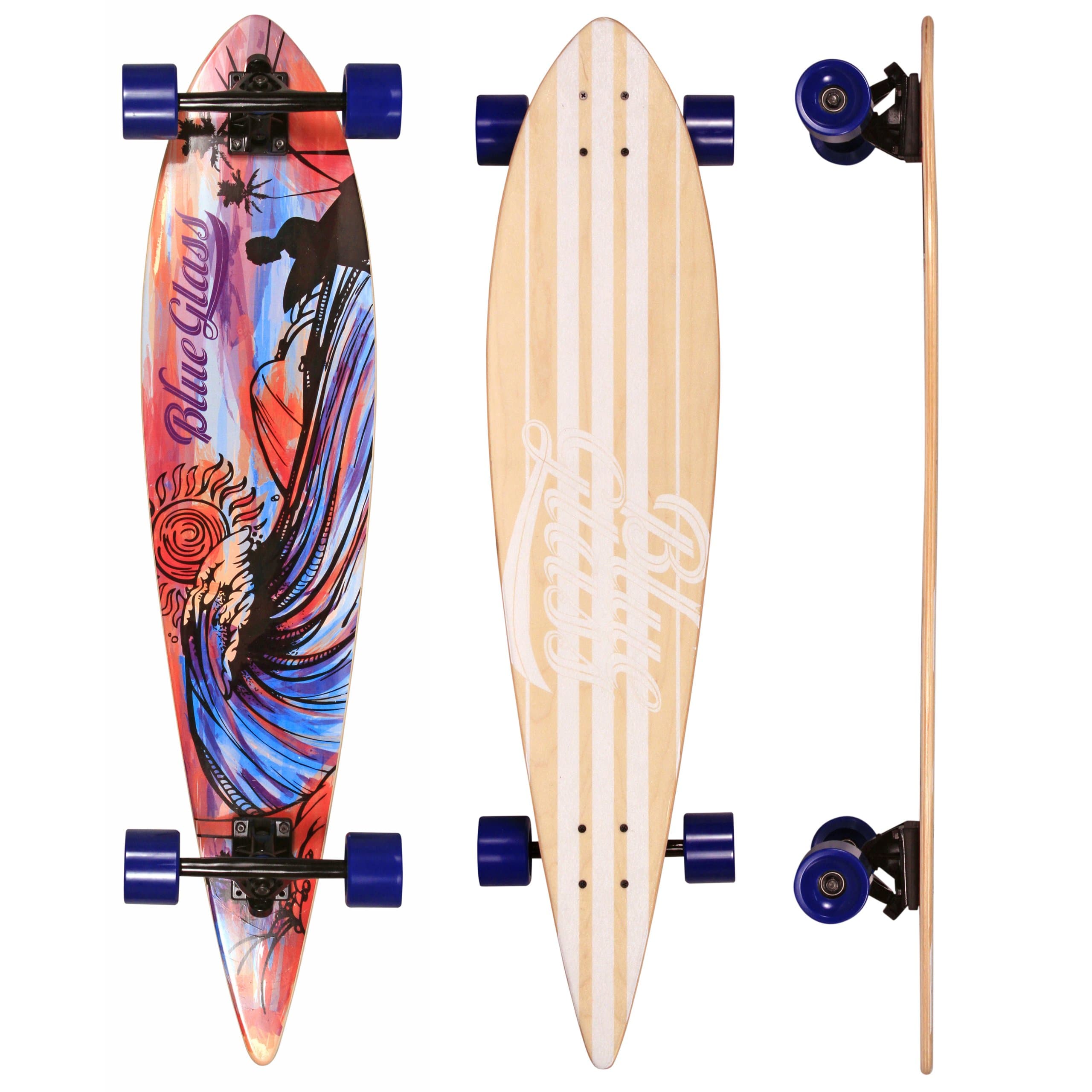 Blueglass Watercolor 9" x 40" - 27" Wheelbase Pintail Longboard Complete