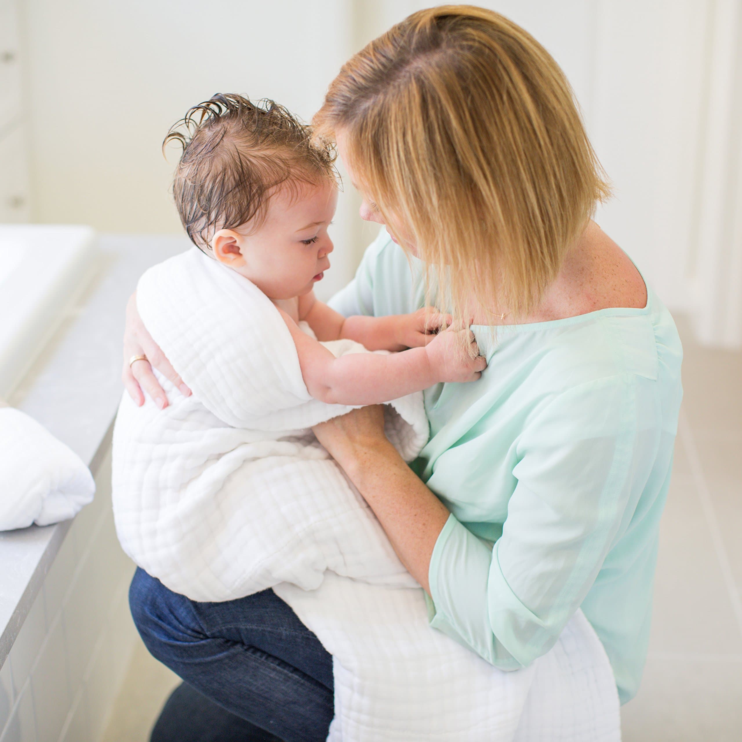 Mama Knows Best Bamboo Baby Towel | Premium Baby Shower Gift | Organic 100% Cotton Muslin | Ultra Soft Extra Large | Forget those Annoying Baby Towels with Hood | 45" x 45" Size for Kids