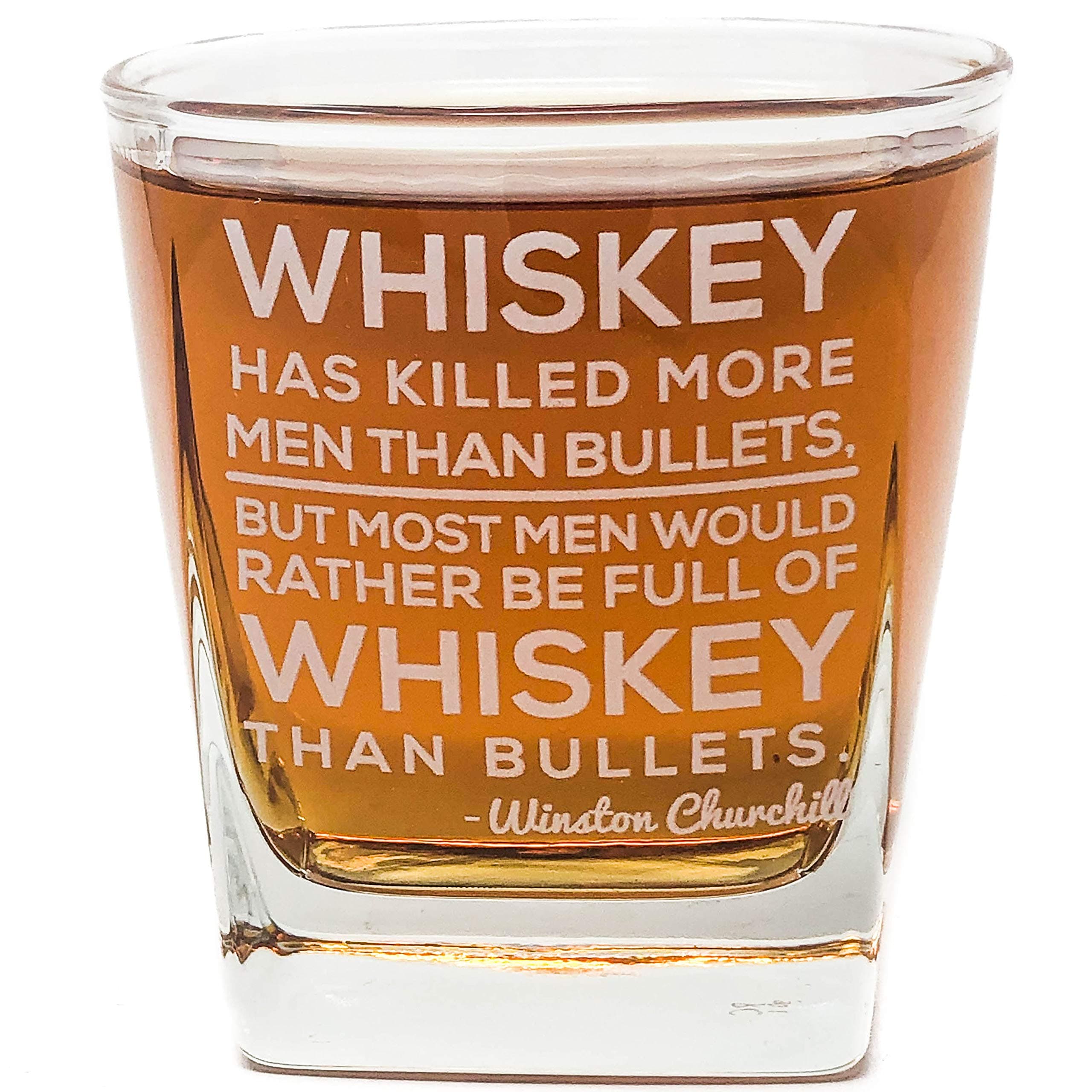 Podzly Premium Whiskey Cocktail Glass with Winston Churchill Quote - Unique Bourbon Glasses for Men - Ideal Present for Dads and Grandfathers - Thick Bottom Double Old-fashioned - 10 oz