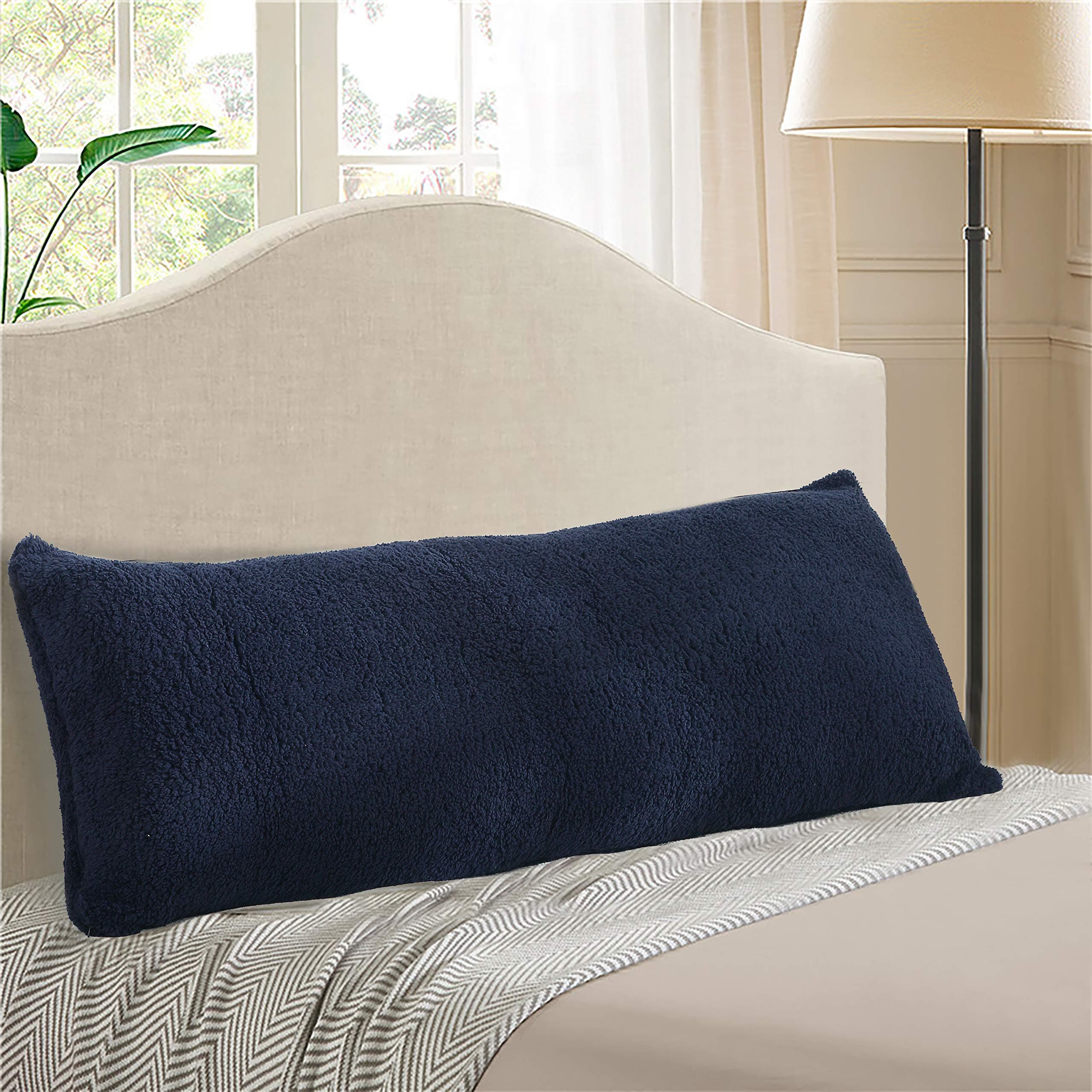 Reafort Ultra Soft Sherpa Body Pillow Cover/Case with Zipper Closure 21"x54" (21"x54" Body Pillow Cover, Navy)