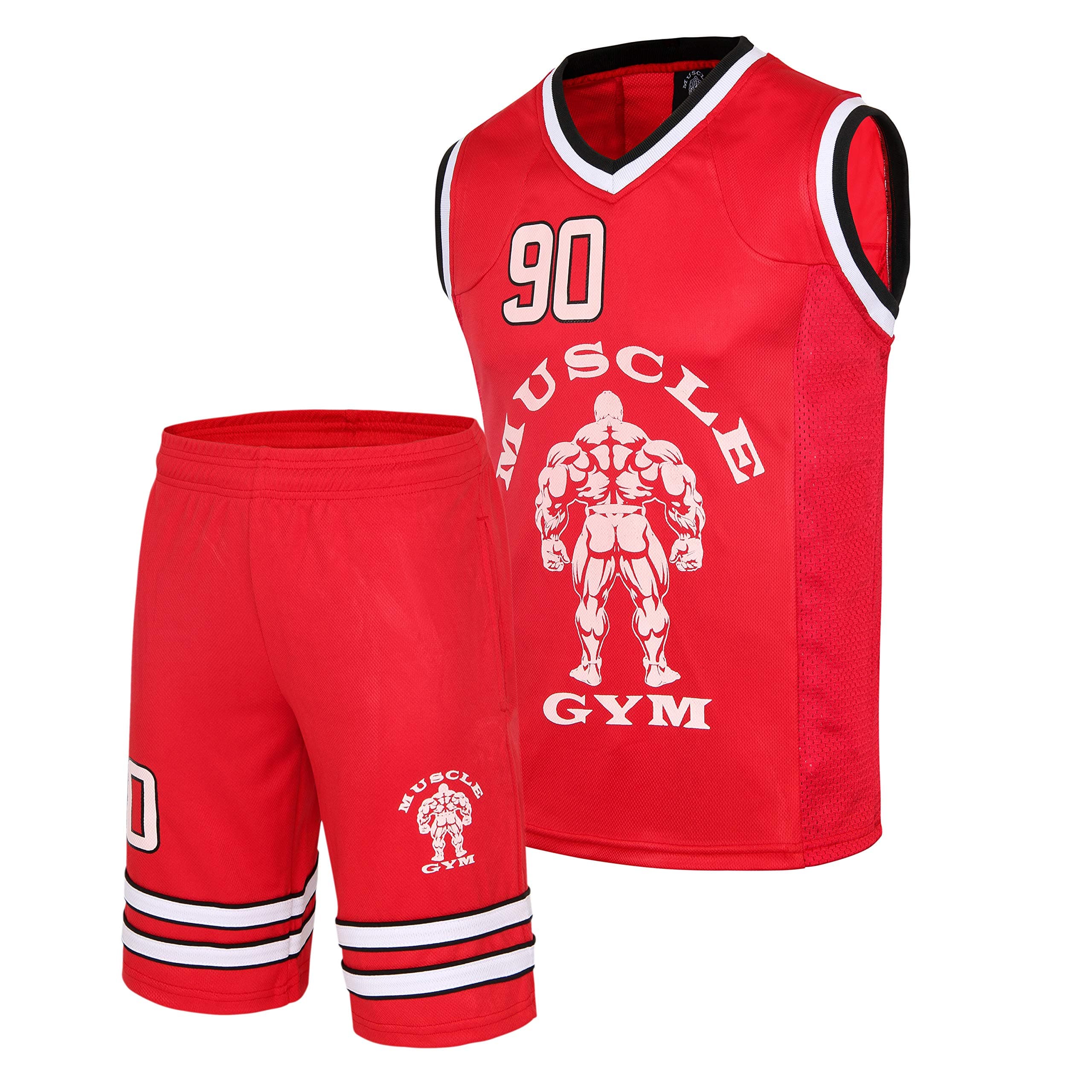 Mens NBA Basketball Style Shorts and Tank RETRO Basketball shorts Summer Jerseys Gym Wear Tank Tops Red Set