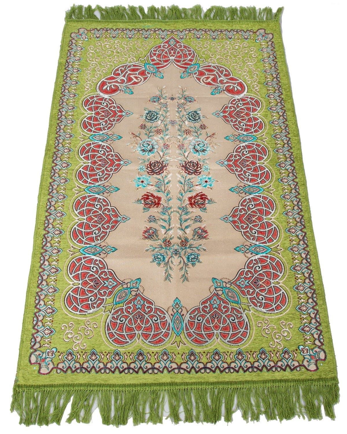 Prayer Rug Islamic Janamaz Sajadah Namaz Sajjadah Turkish Prayer Mat Carpet (Green) (Prime)