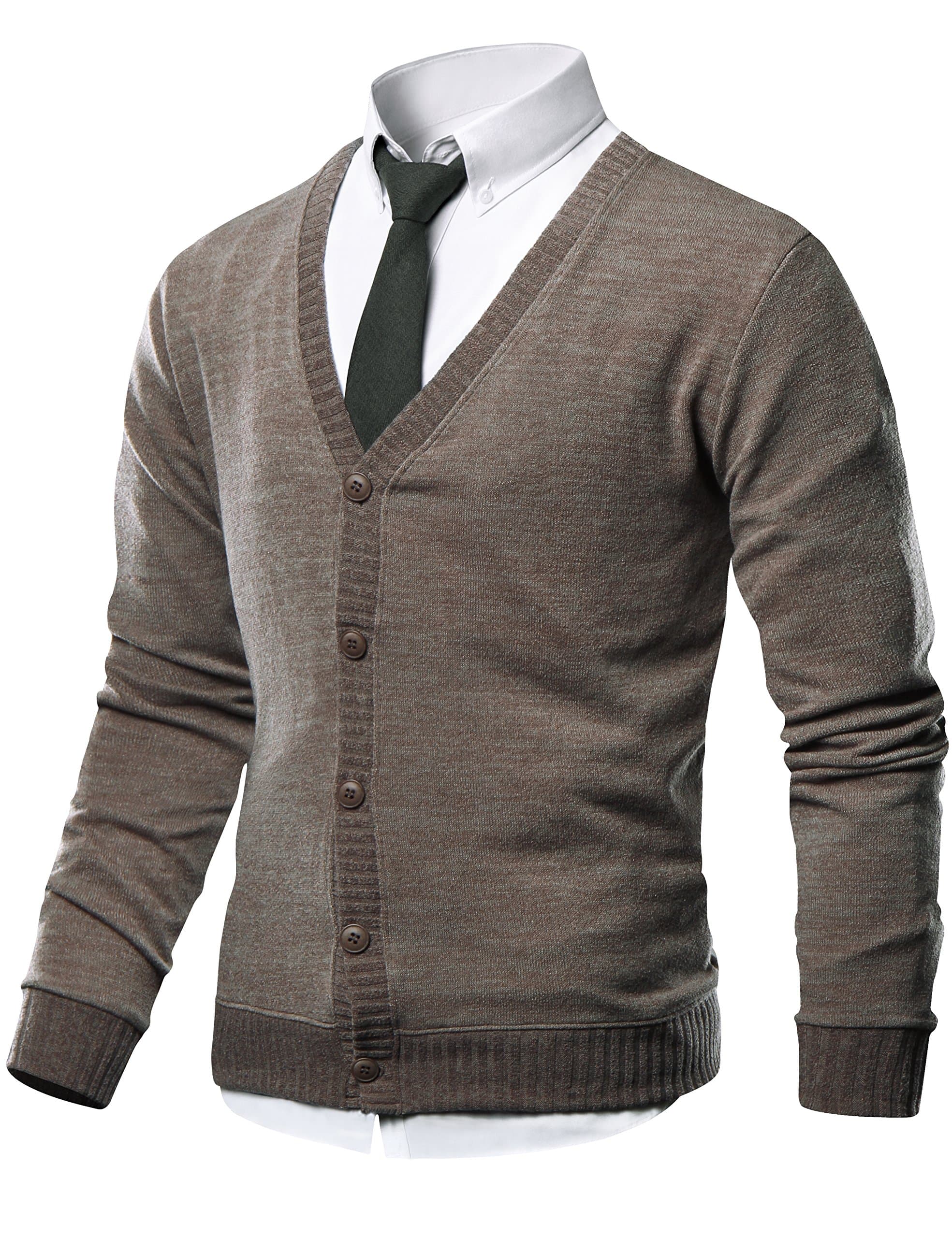 HARRISON83 Mens Slim Fit V-Neck Button Up Cardigan Sweater