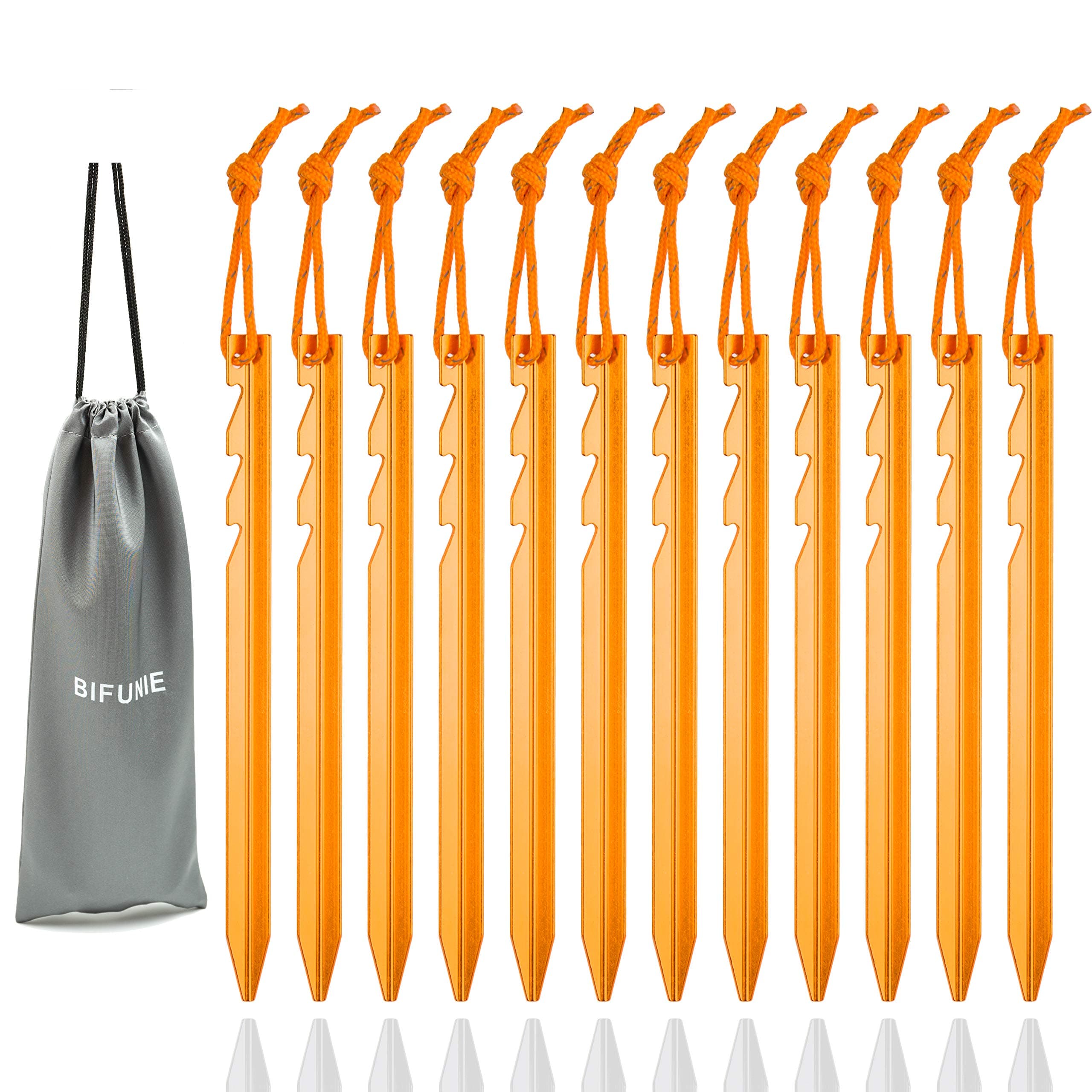 Aluminum Alloy Tent Stakes Pegs, 12-Pack Aluminum Ground Pegs with Reflective Pull Ropes, Lightweight Metal Stakes Pegs for Camping Tents Hammocks