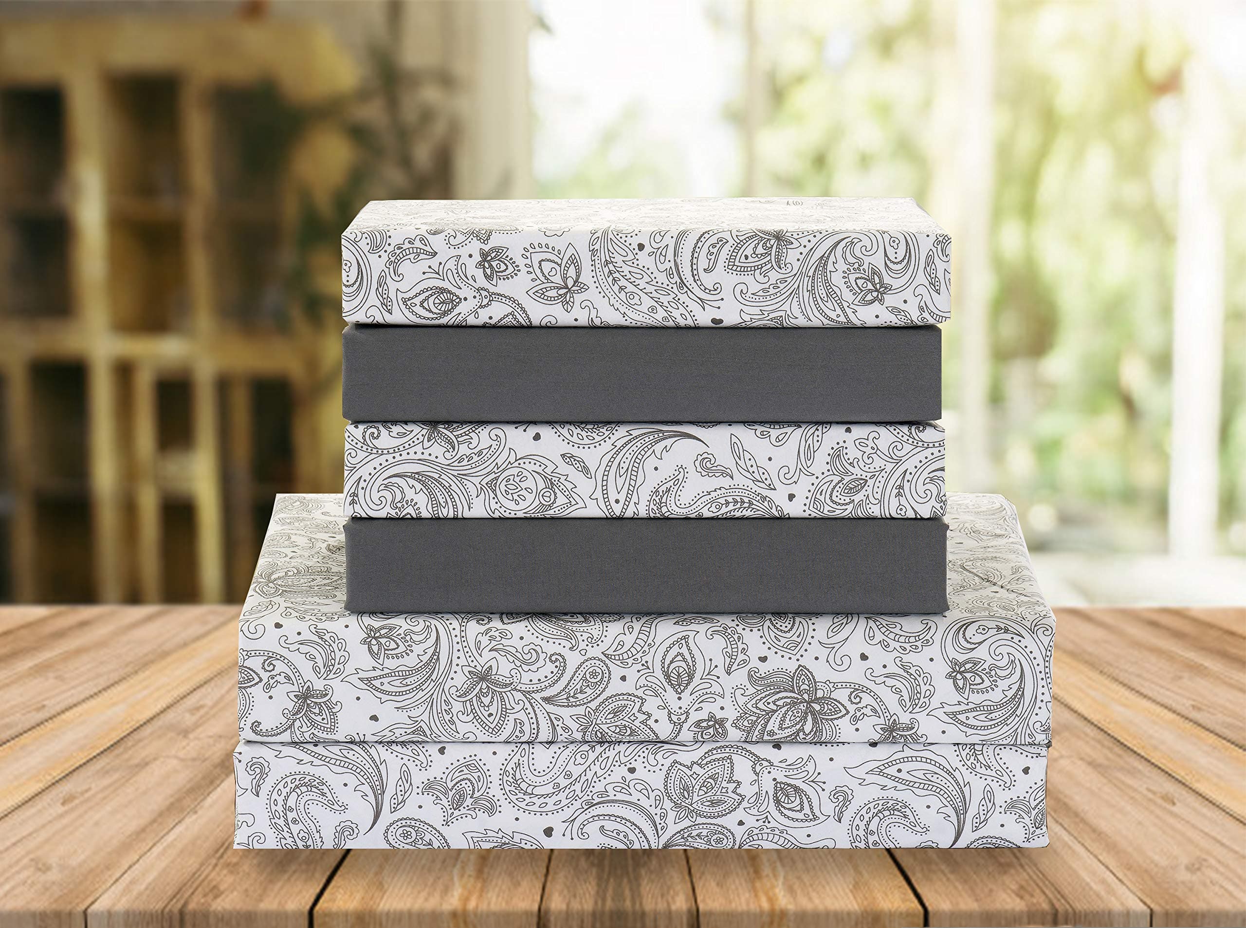 Luxury Soft Bed Sheets Paisley Pattern - 1500 Premium Hotel Quality Microfiber Softness Wrinkle and Fade Resistant (6-Piece) Bedding Set, Queen, Grey