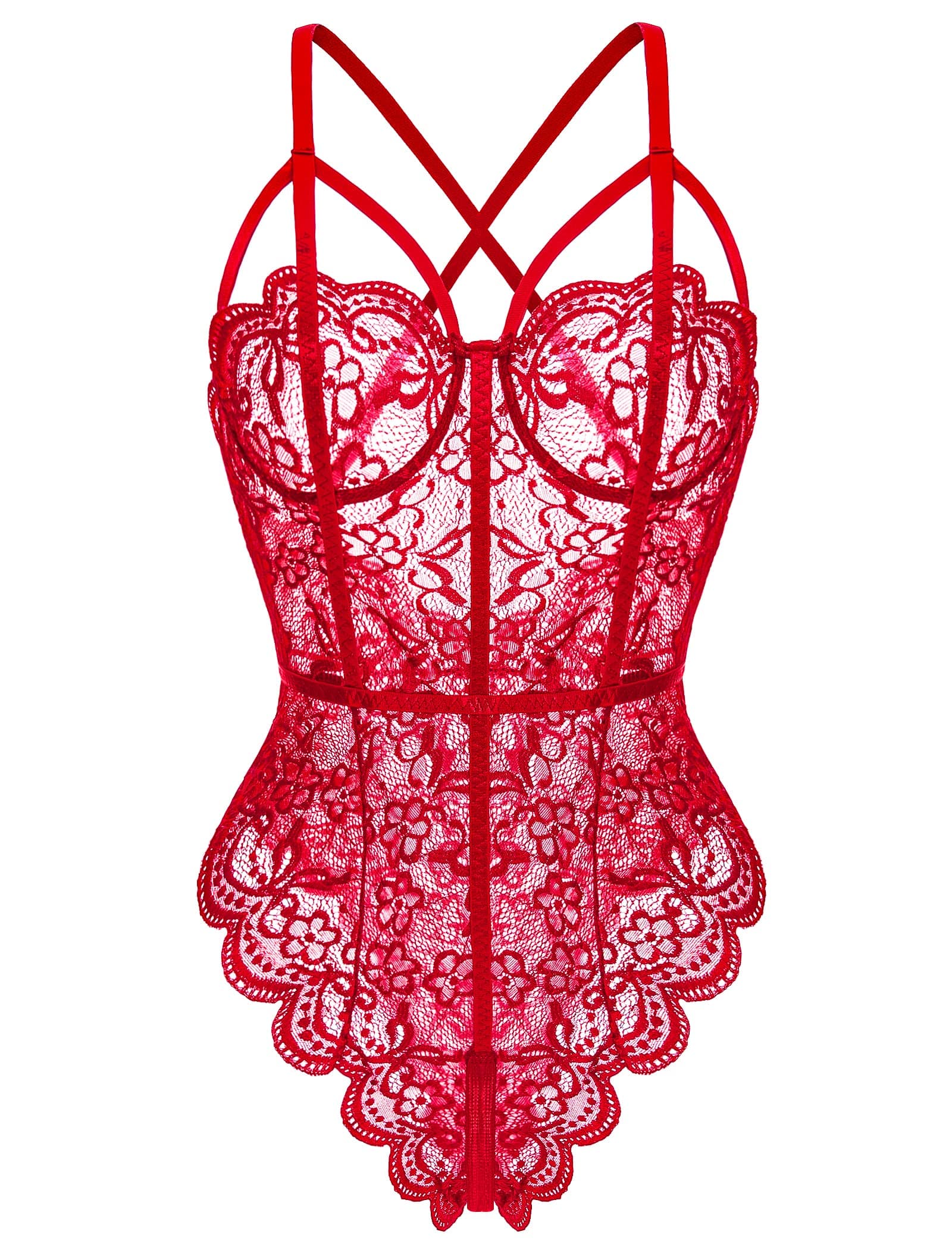 klier Lingerie for Women One Piece Teddy Floral Lace Bodysuit Babydoll Chemise Sleepwear