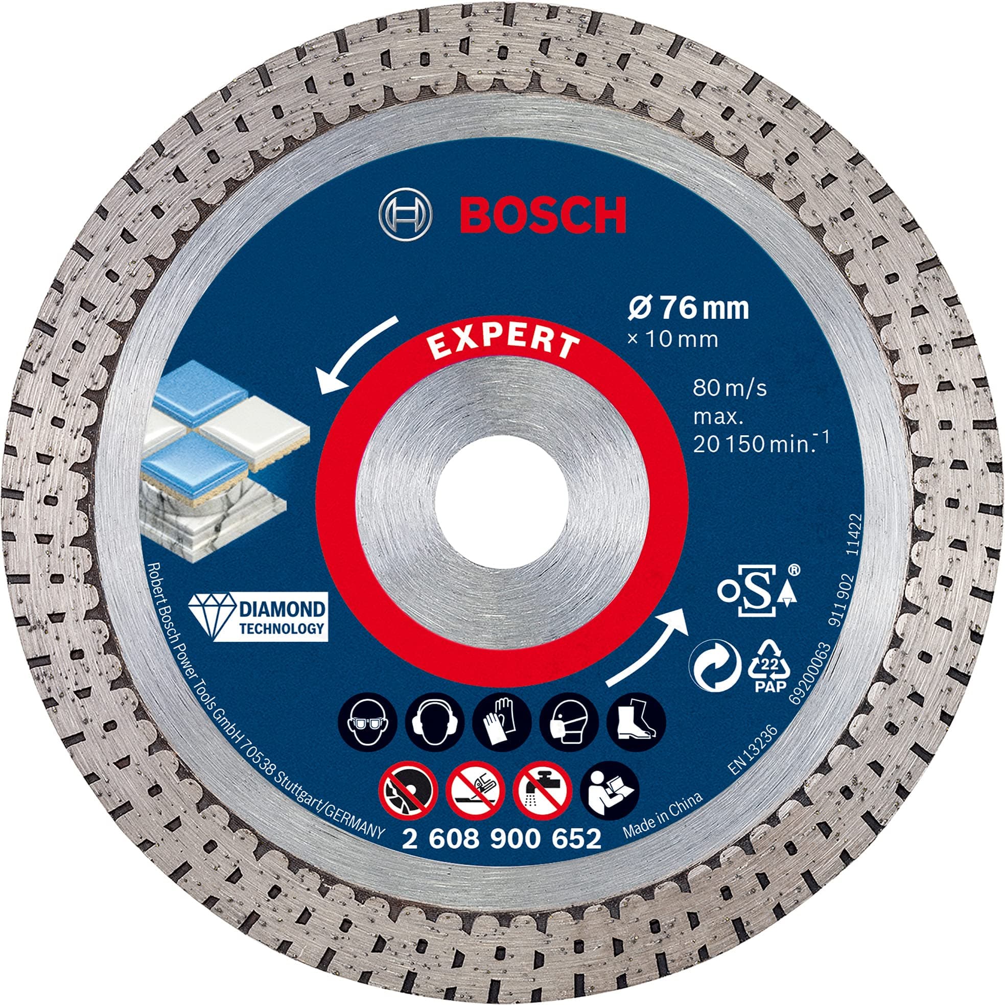 Bosch 1x EXPERT HardCeramic 76 mm Diamond Cutting Disc (for Hard tiles, Hard stone, Ø 76 mm, Professional Accessory Mini Angle Grinder)