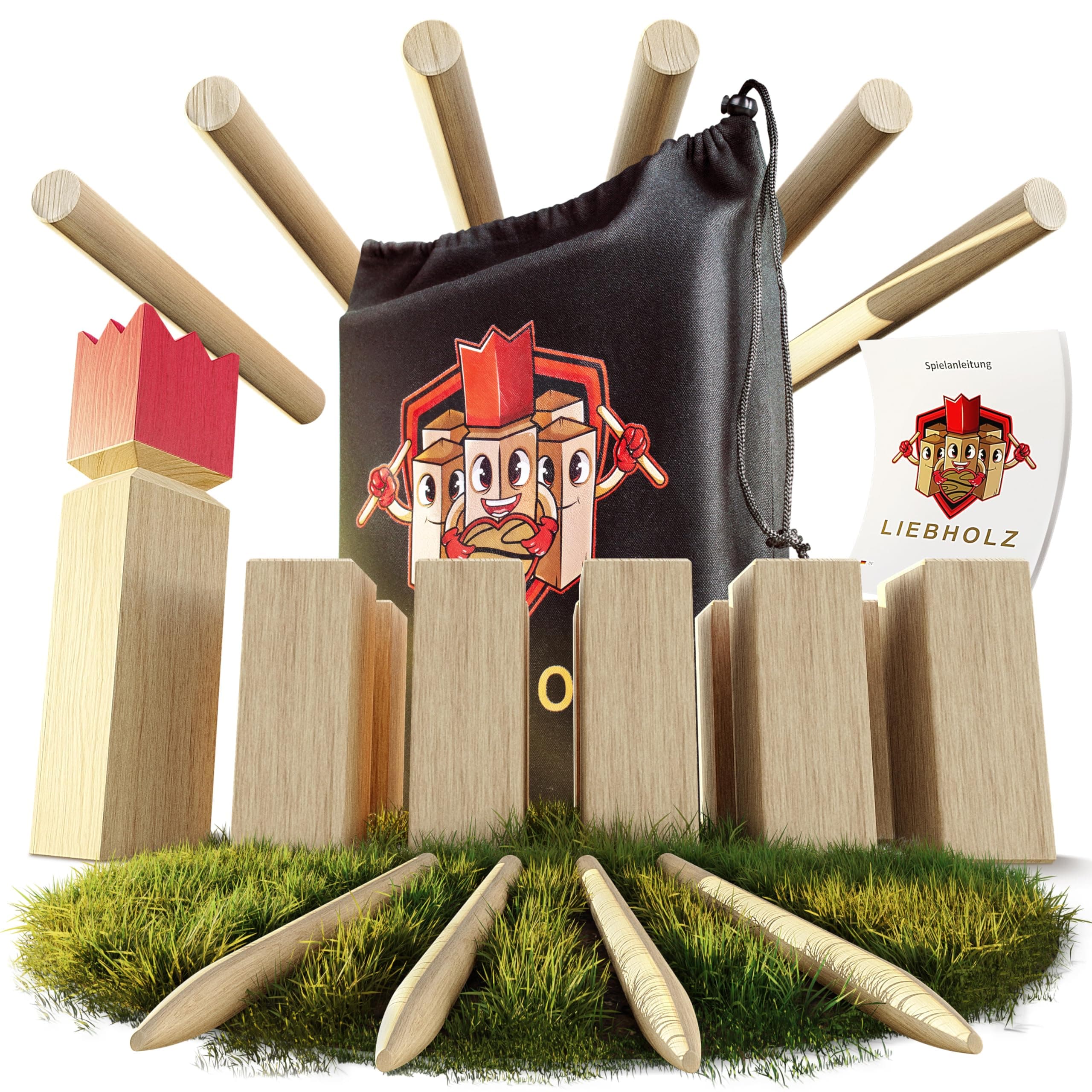 Original Kubb Viking Throwing Game [Test Winner] Including Carry Bag and Game Instructions - High-Quality Swedish Chess Made of FSC Rubberwood - Robust Viking Game for Outdoors, XL Swedish