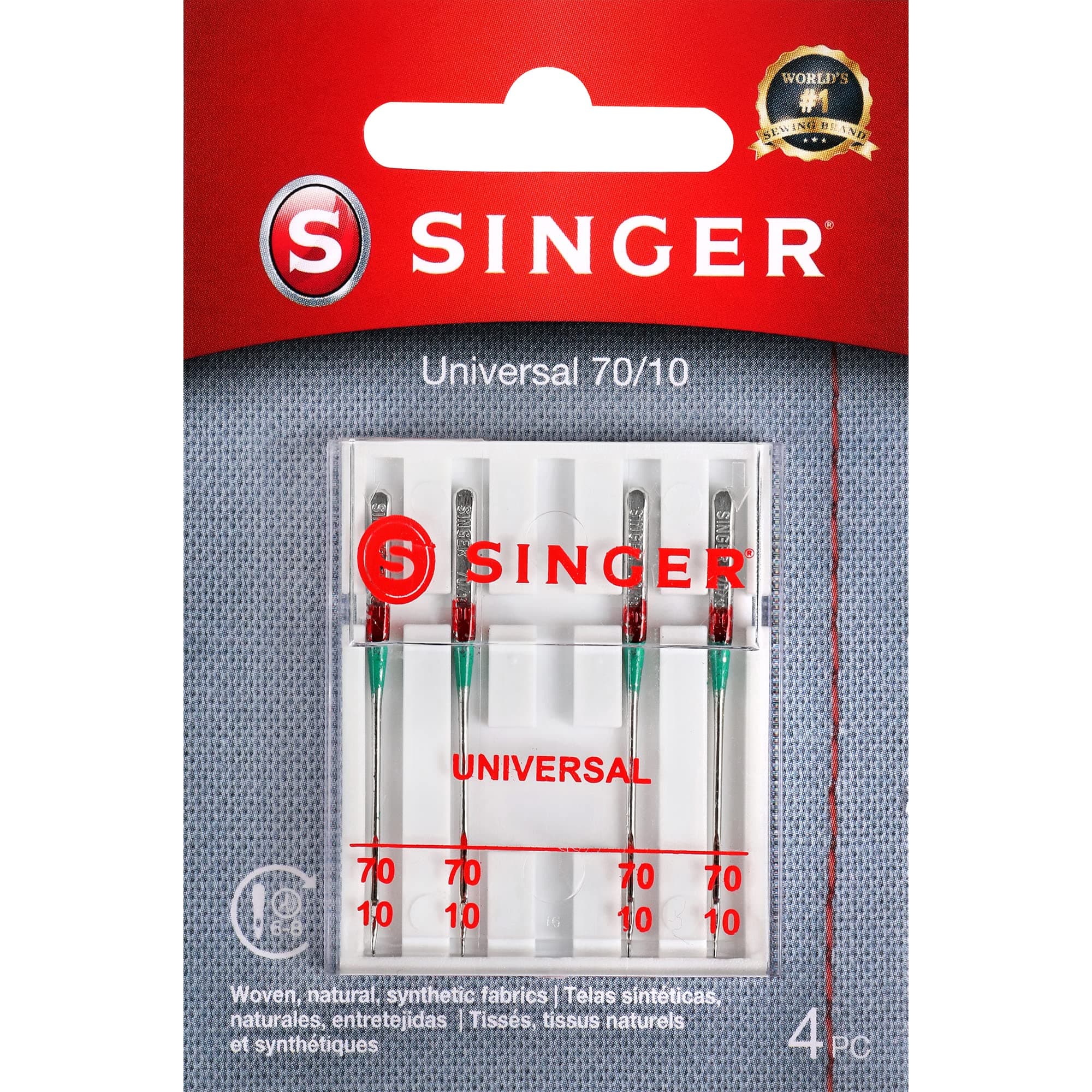 Singer Universal Regular Point Machine Needles for Woven Fabric, Size 70/9, 4-Pack