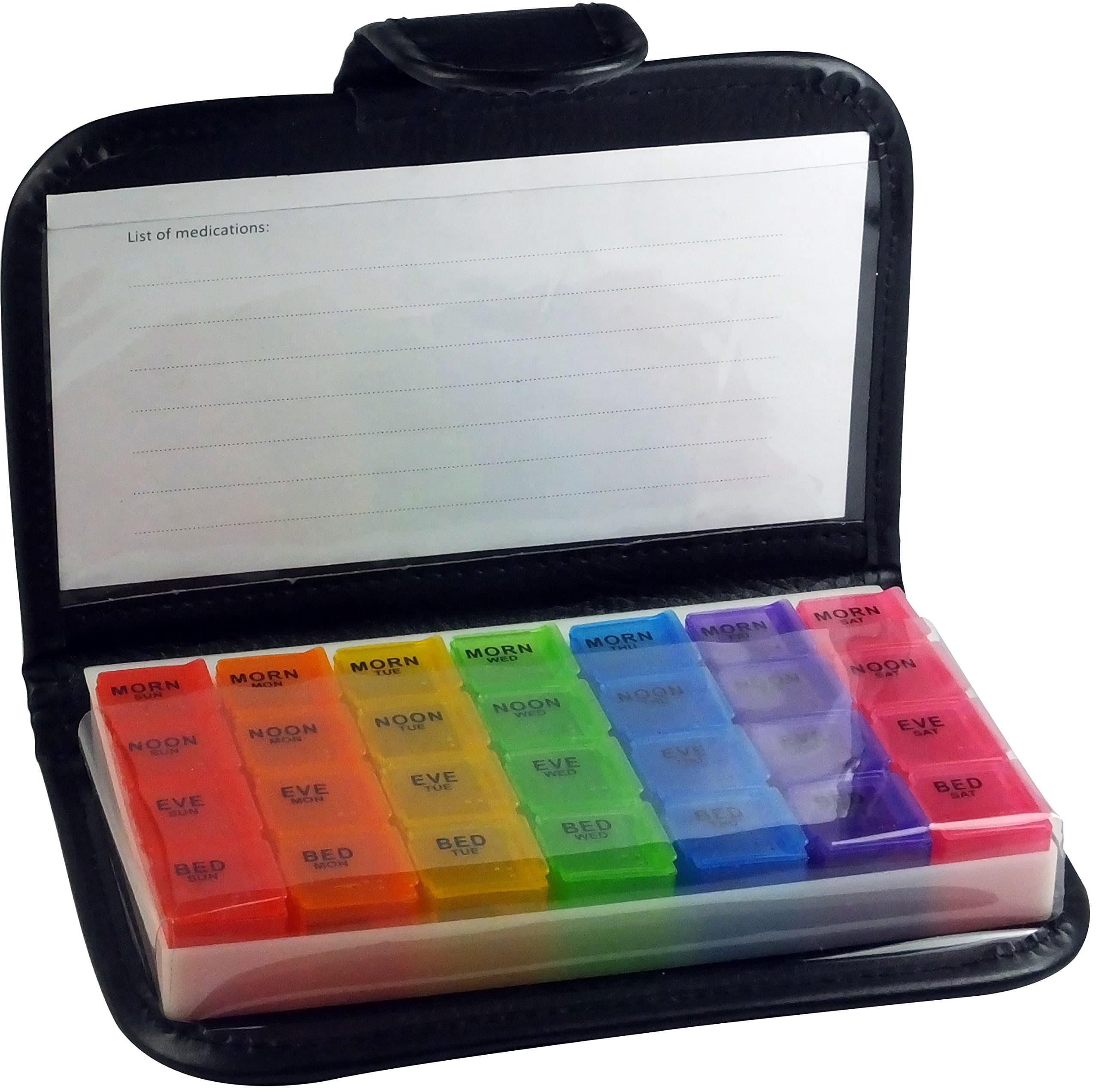 Very Small Pill Organizer 7 Day Weekly Travel Case Medication Reminder Pill Box Morning Noon Afternoon Night Daily 28 Detachable Compartments