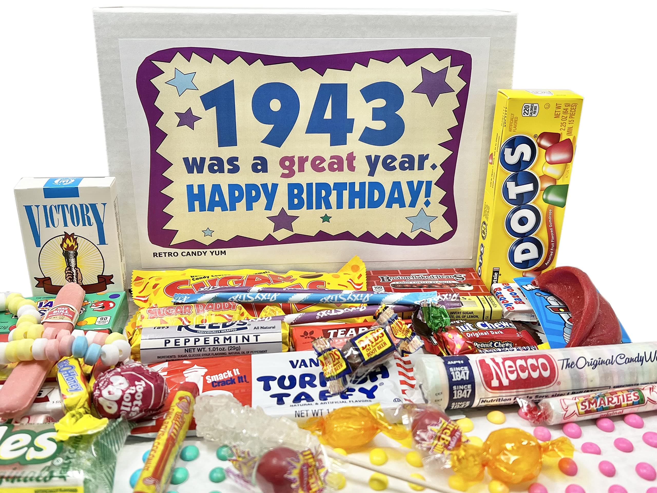 ~ 1943 83rd Birthday Gift Box Nostalgic Candy Mix from Childhood for 83 Year Old Man or Woman Born 1943 Jr