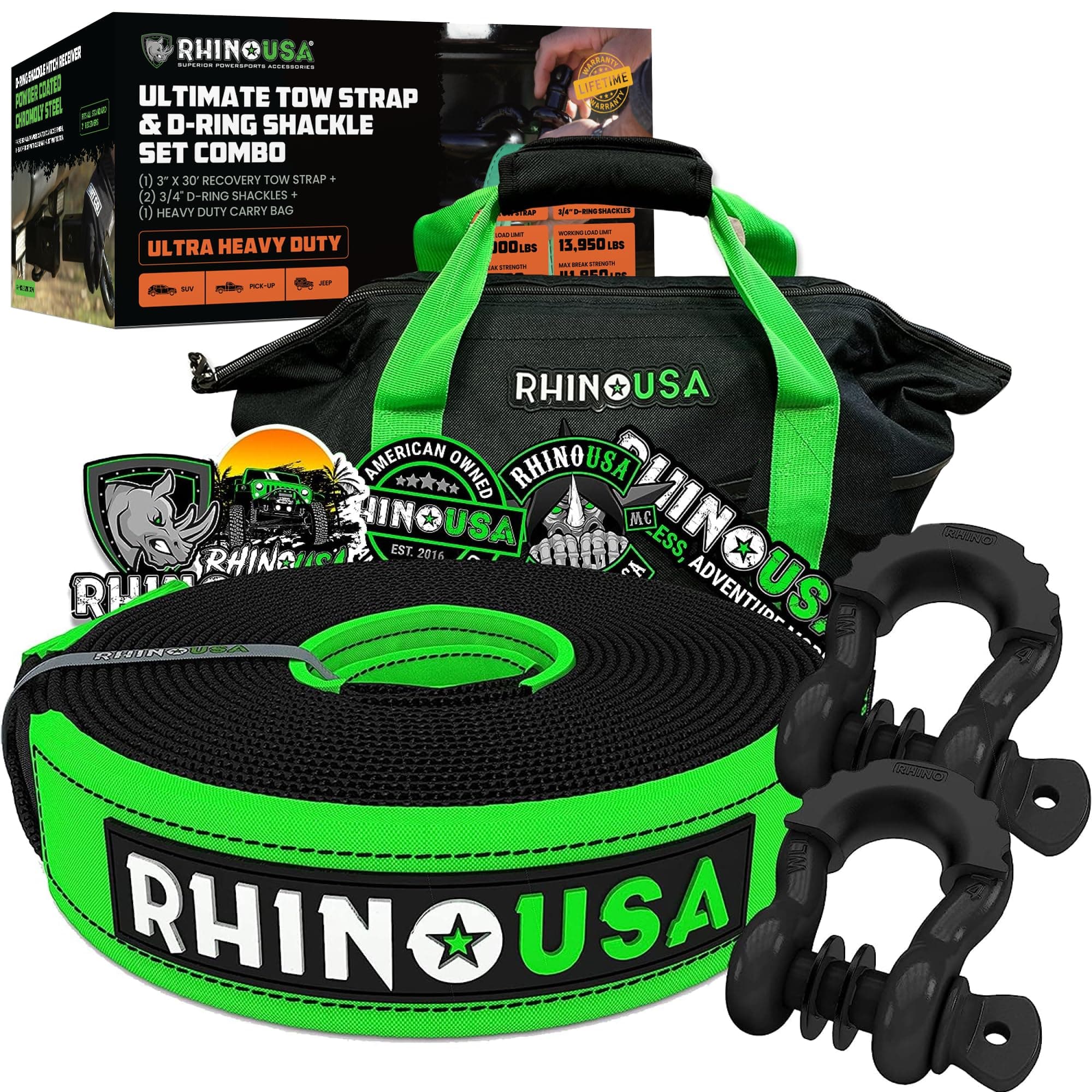 Rhino USA Ultimate Recovery Gear Combo - Tow Strap & Shackle Set