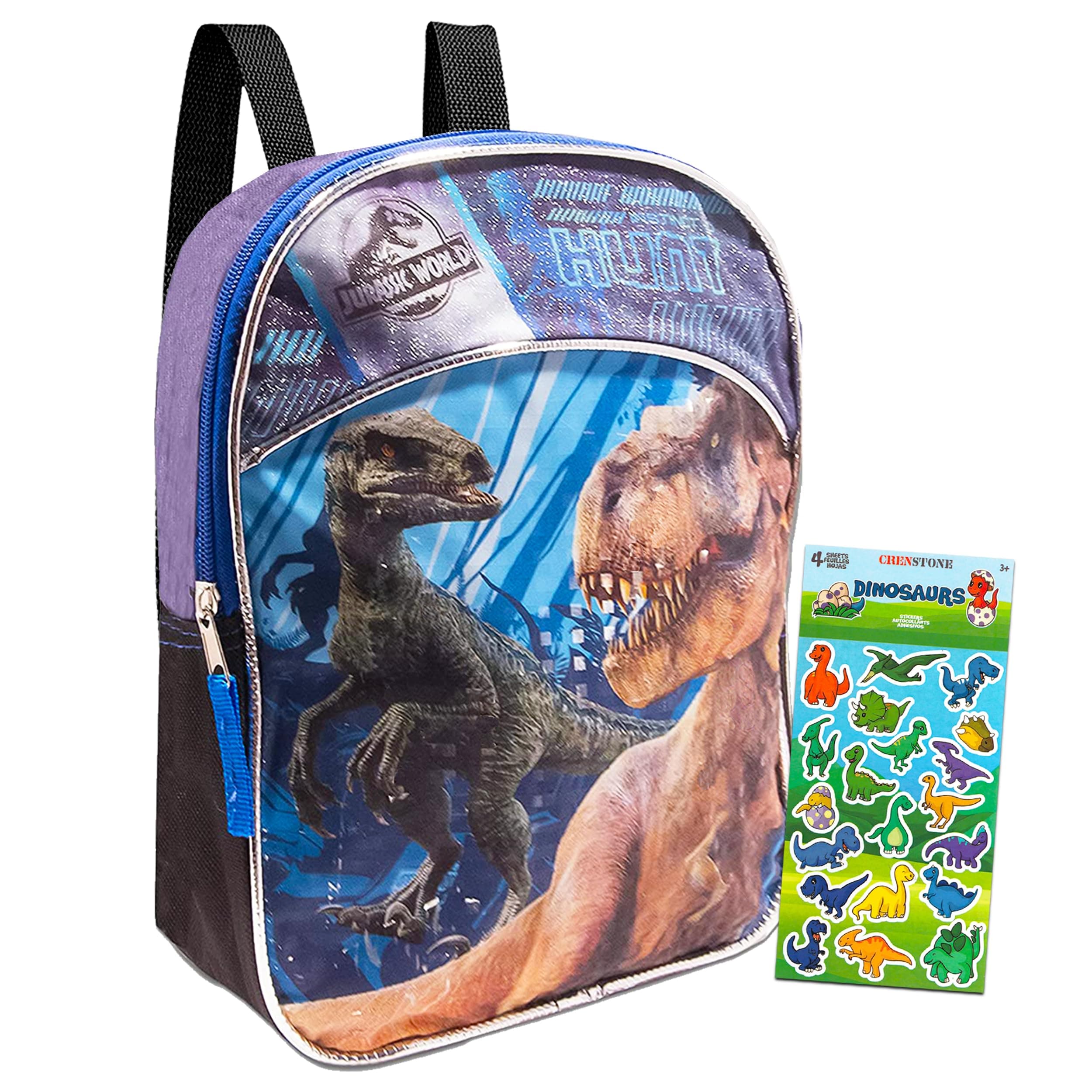 11 Inch Dinosaur Thematic Unisex Kid's School Backpack with Bonus Stickers, Blue, Modern