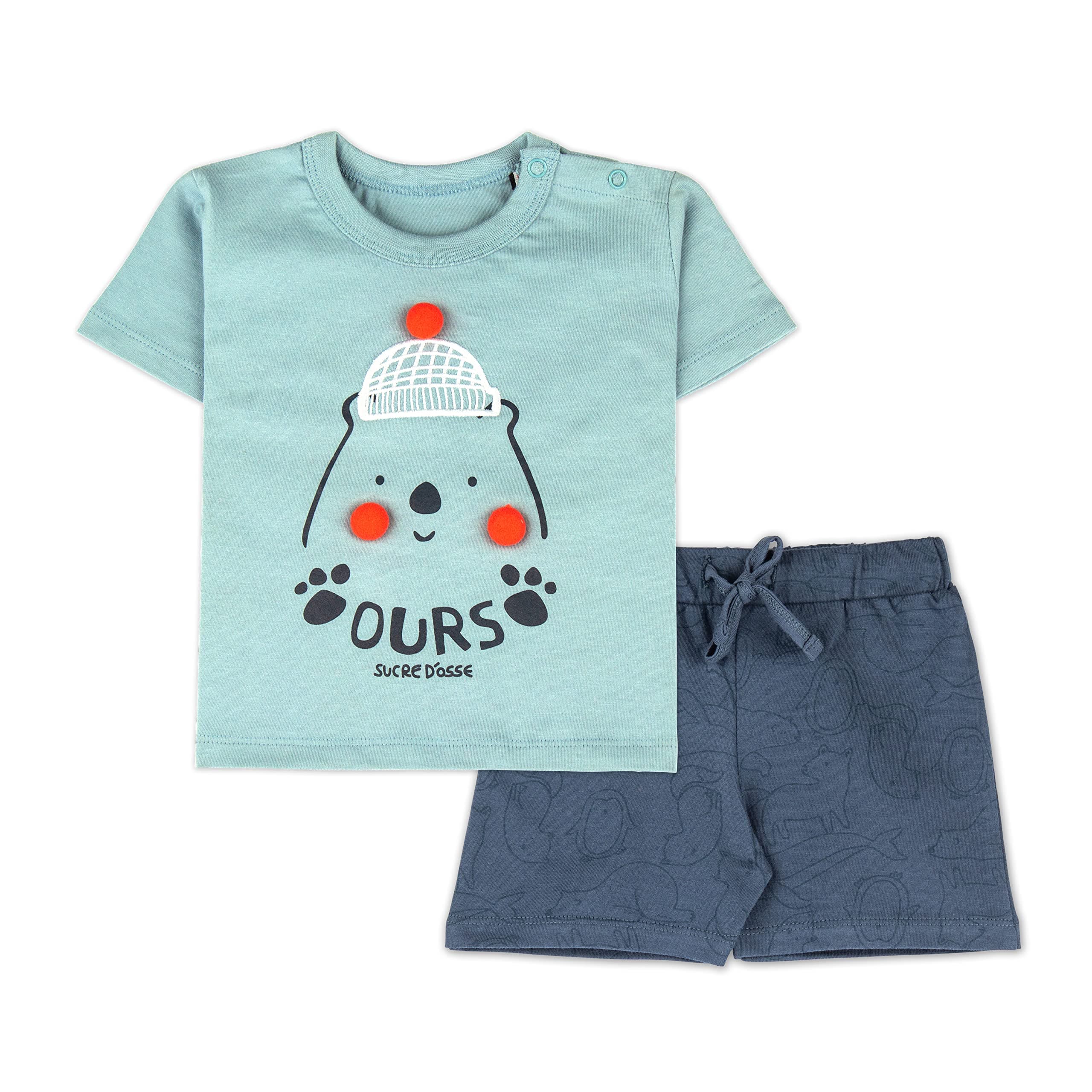 Baby Boys & Baby girls Cotton Printed Round Neck Half Sleeve T-shirt & Short Latest Summer Clothing Sets