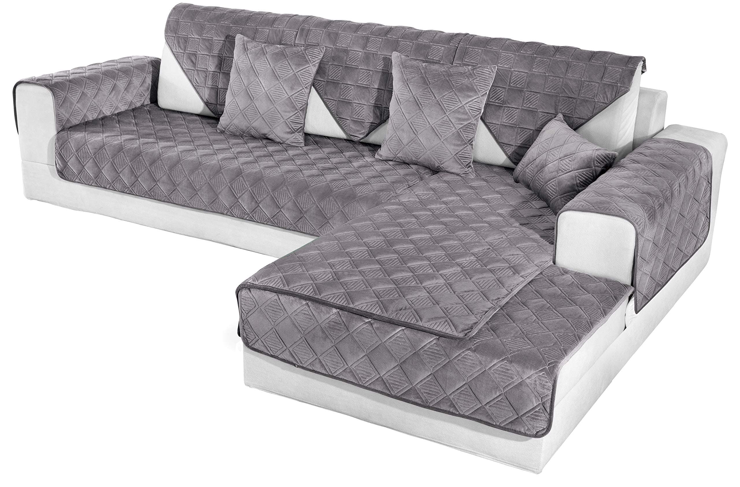 OstepDecor Couch Cover, Sofa Cover, Quilted Sectional Couch Covers, Velvet Sofa Slipcover for Dogs Cats Pet Love Seat Recliner Leather L Shaped, Armrest Backrest Cover, Dark Grey 43 x 82 Inches