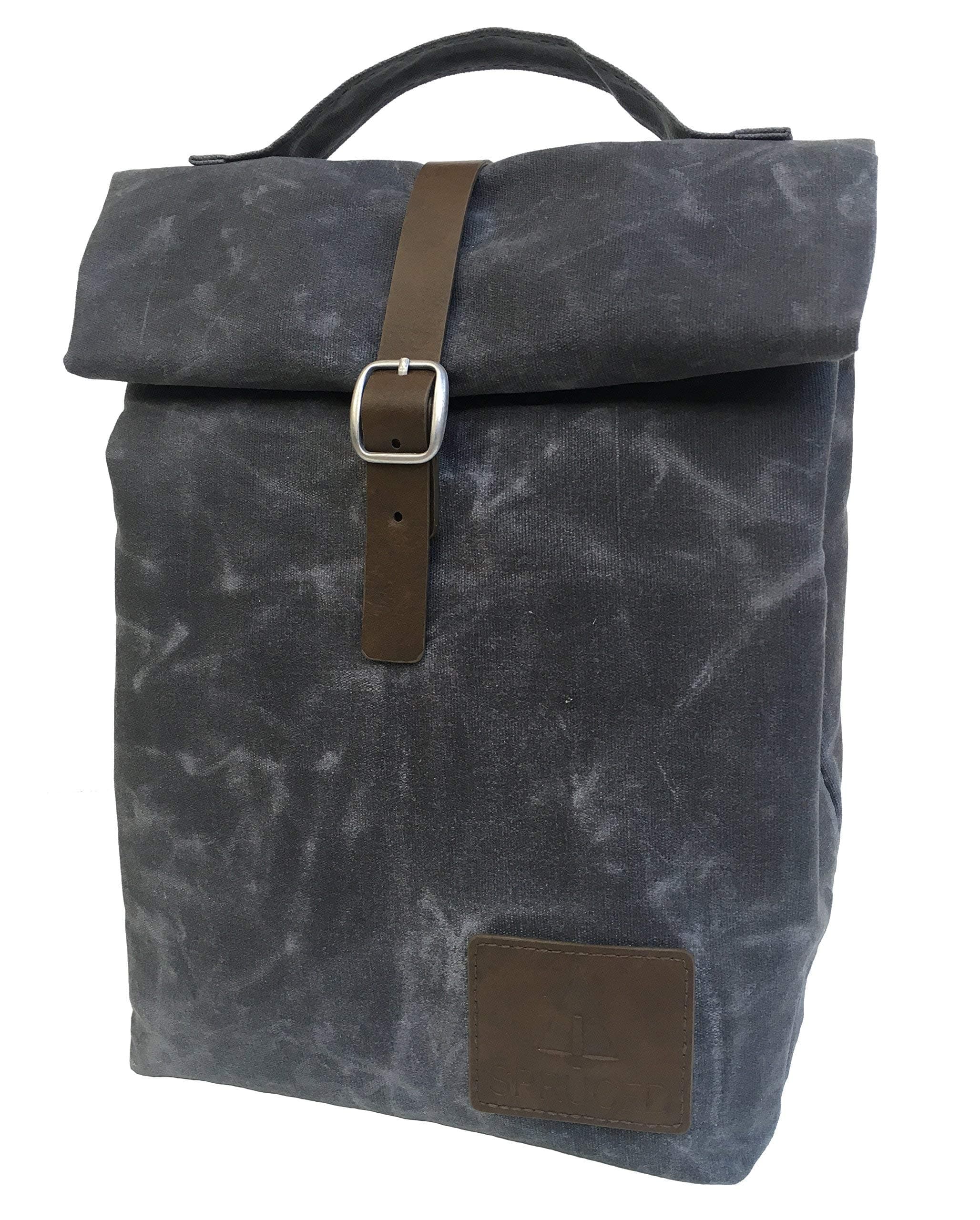 Insulated Waxed Canvas Lunch Bag For Men, Women | Perfect For Work. Professional, Practical, Stylish | Reusable. Keeps Food Cold. Easy To Carry (Slate Gray)