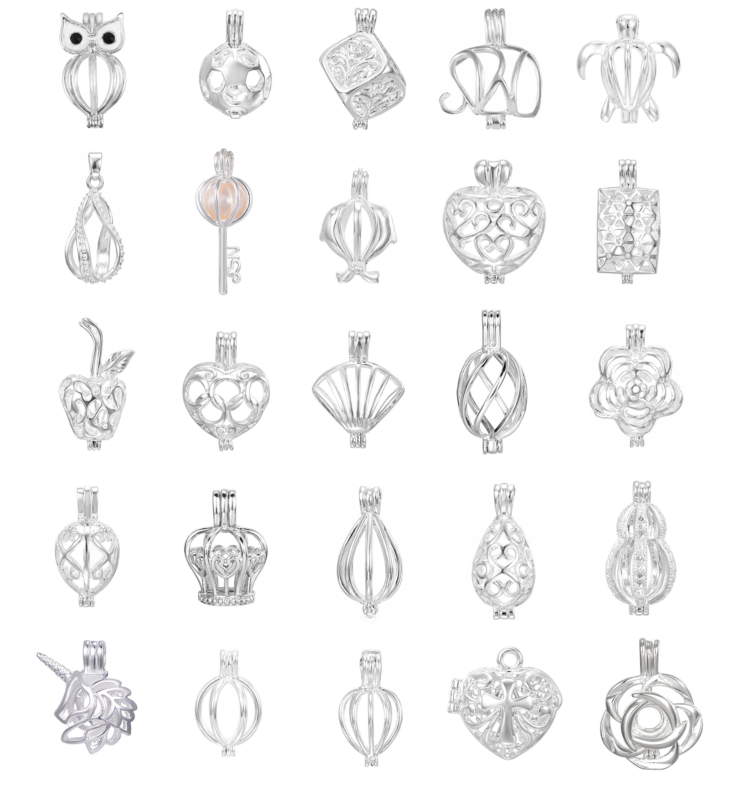10pcs Mix Jewelry Making Supplies Silver Plated Bead Cage Pendant - Add Your Own Pearls, Stones, Rock to Cage,Add Perfume Essential Oils to Create a Scent Diffusing Pendant Charms Mother's Day Gift