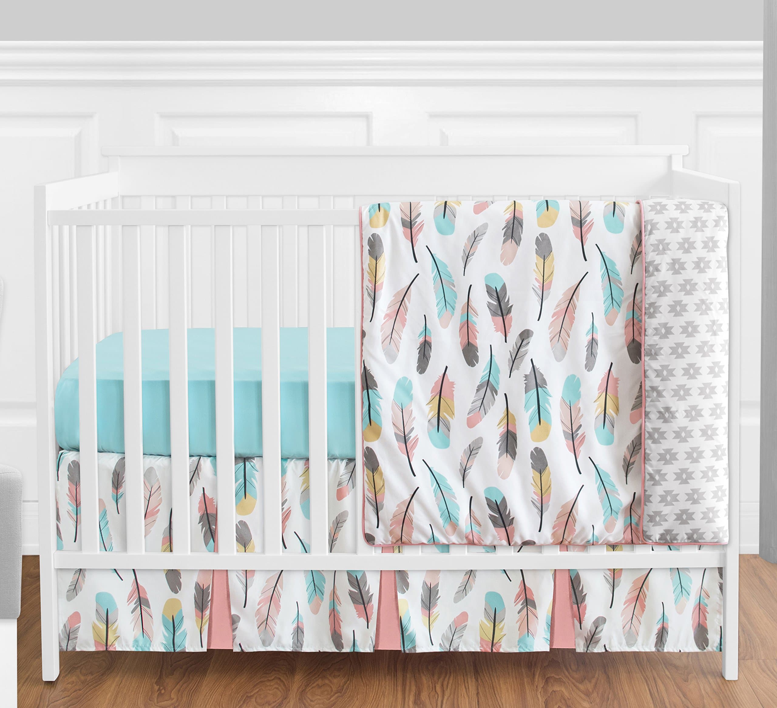 Sweet Jojo Designs Feather Baby Girls 4 Piece Crib Bedding Set