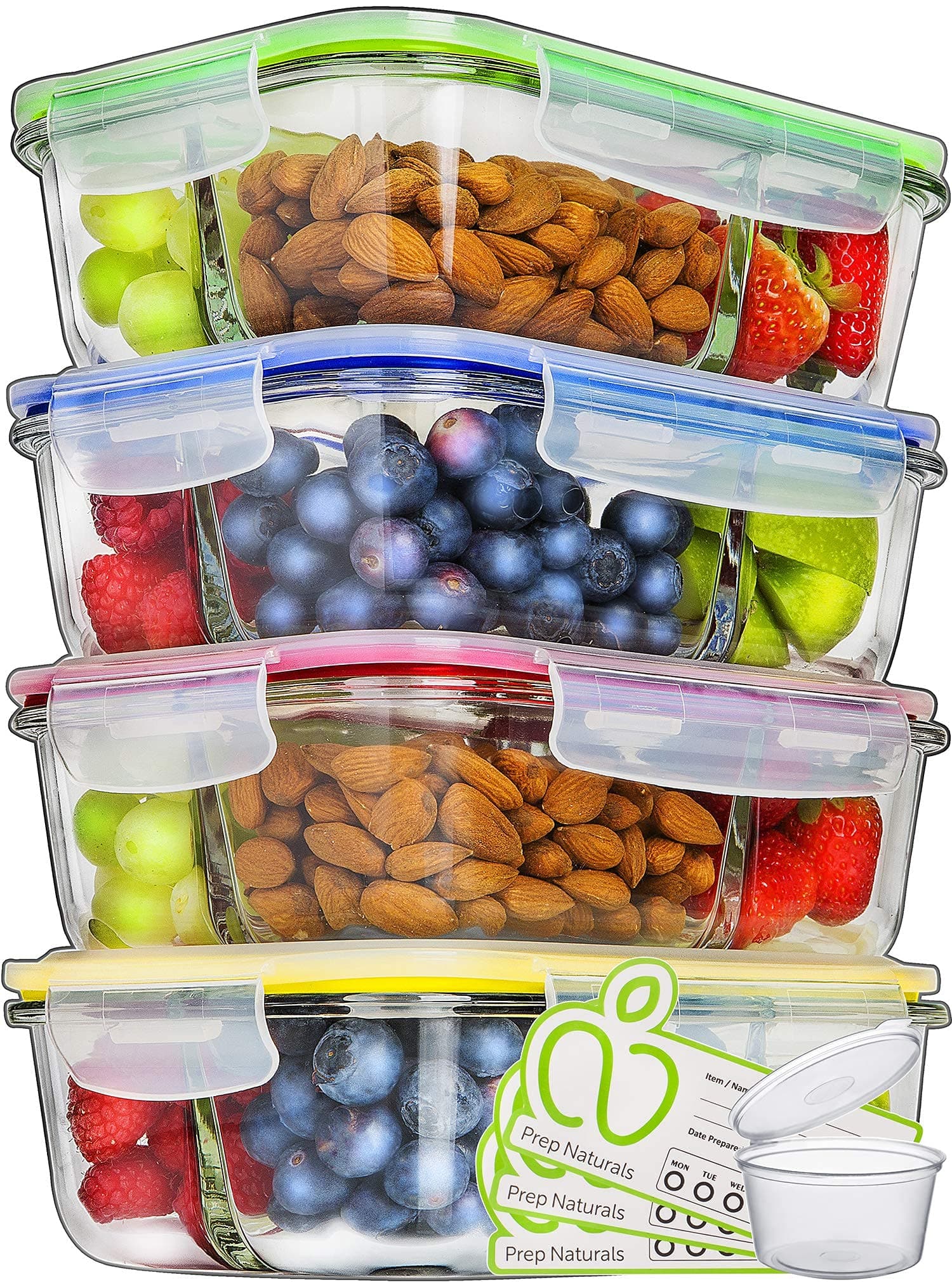 PrepNaturals 4 Pack 34 Oz Glass Meal Prep Containers - Dishwasher Microwave Freezer Oven Safe - Glass Storage Containers with Lids (Multi-Compartment)