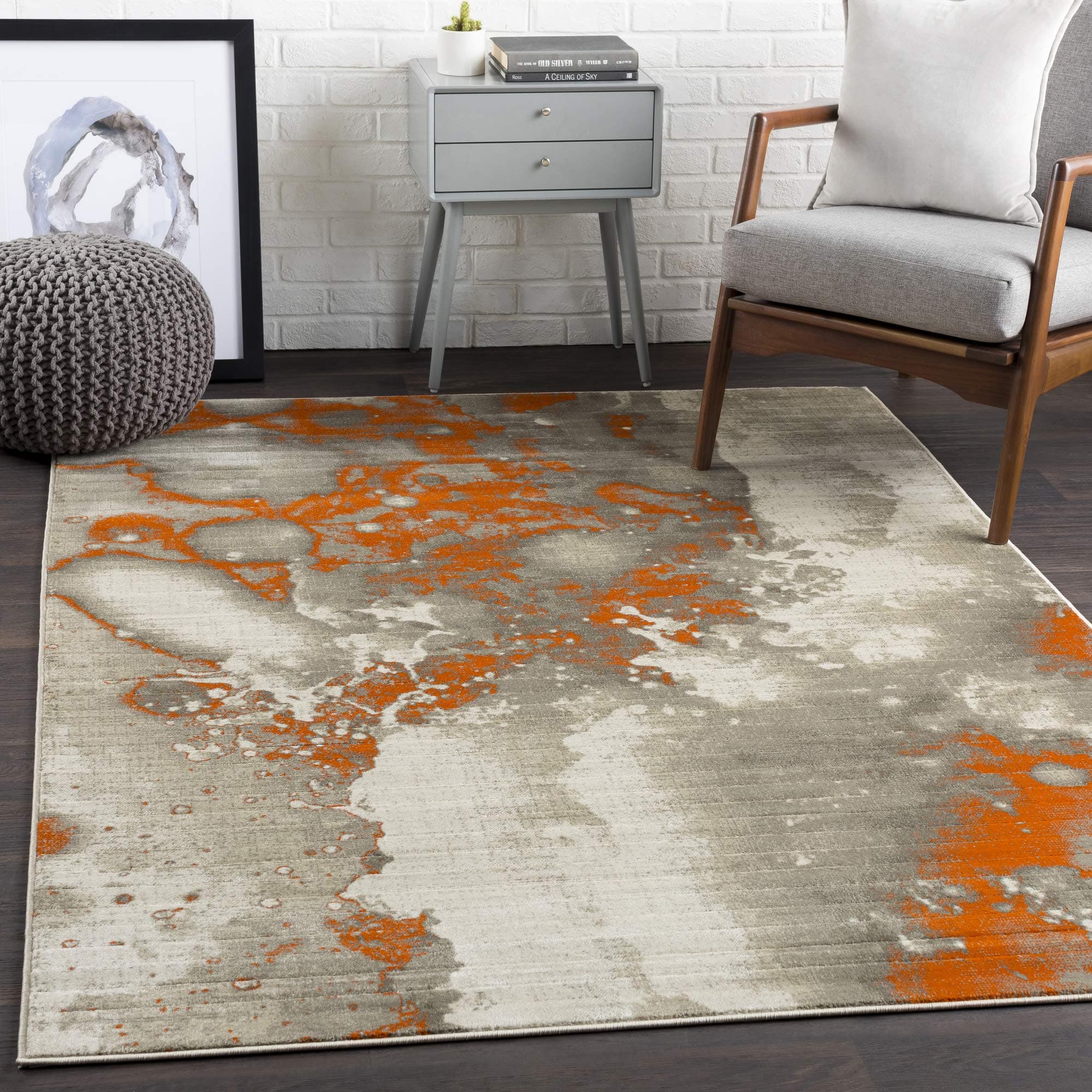 Ines Light gray and burnt orange Modern Area Rug 2'2" x 3'