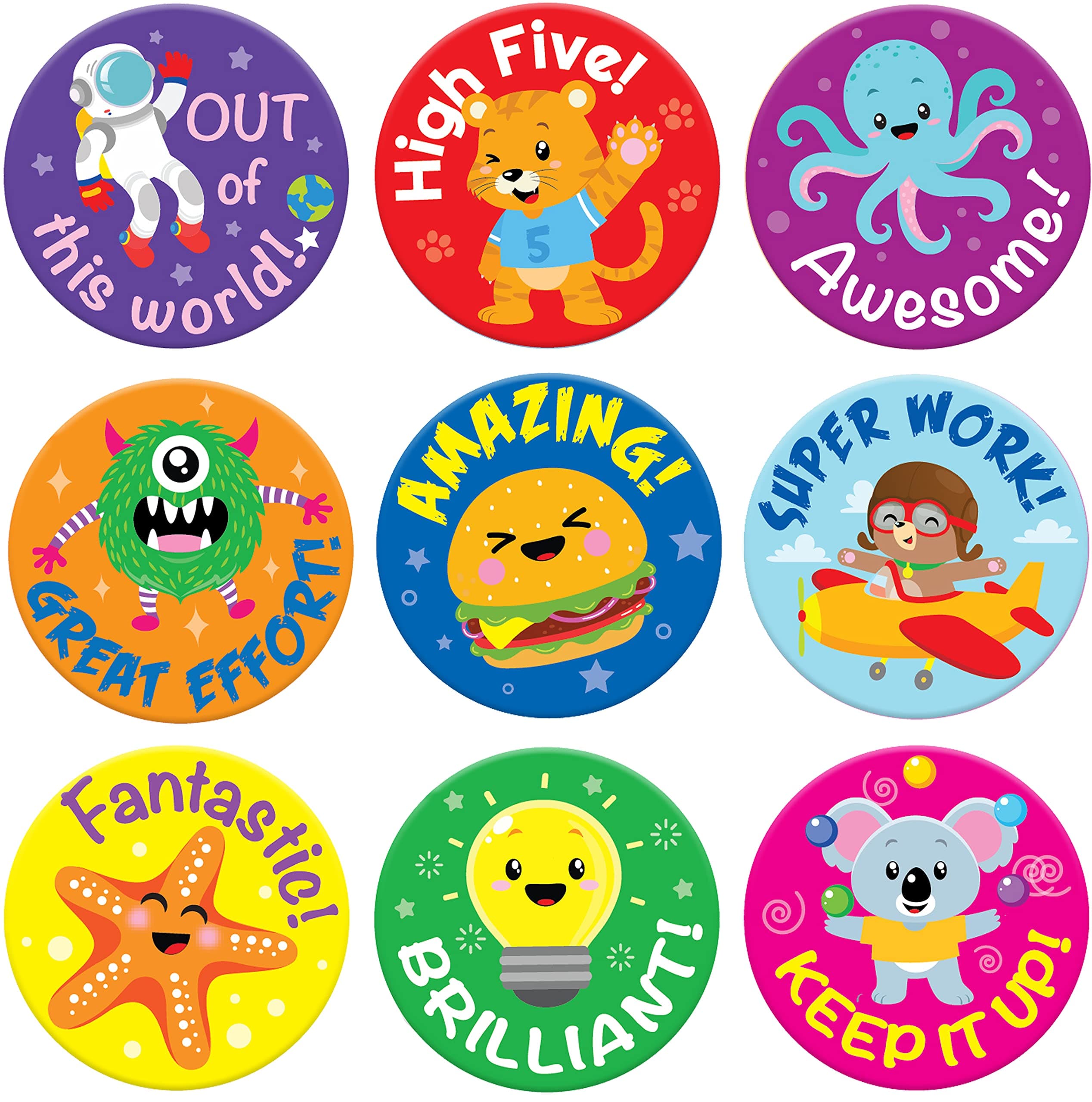 Sweetzer & Orange Reward Stickers for Teachers, 1008 Decals for Kids in 9 Designs, 1 Inch School Tags on Sheets, Classroom Teacher Supplies, Potty Training Badges and Motivational Chart