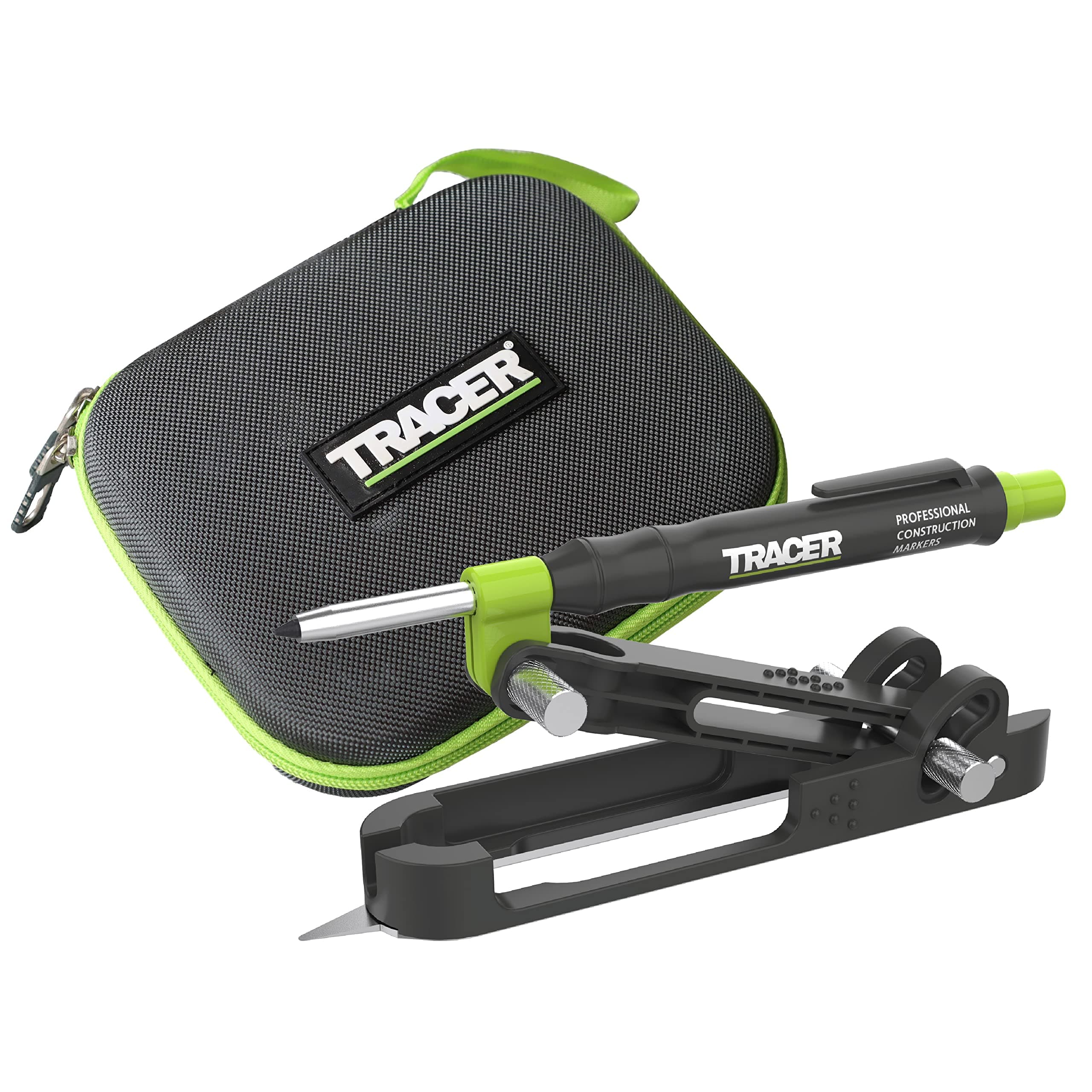 Tracer ProScribe Tool with Deep Hole Pencil, Lead Holster and Carry Case (DIY, Woodworking, and Carpentry Multi-Function Scribe Tool)