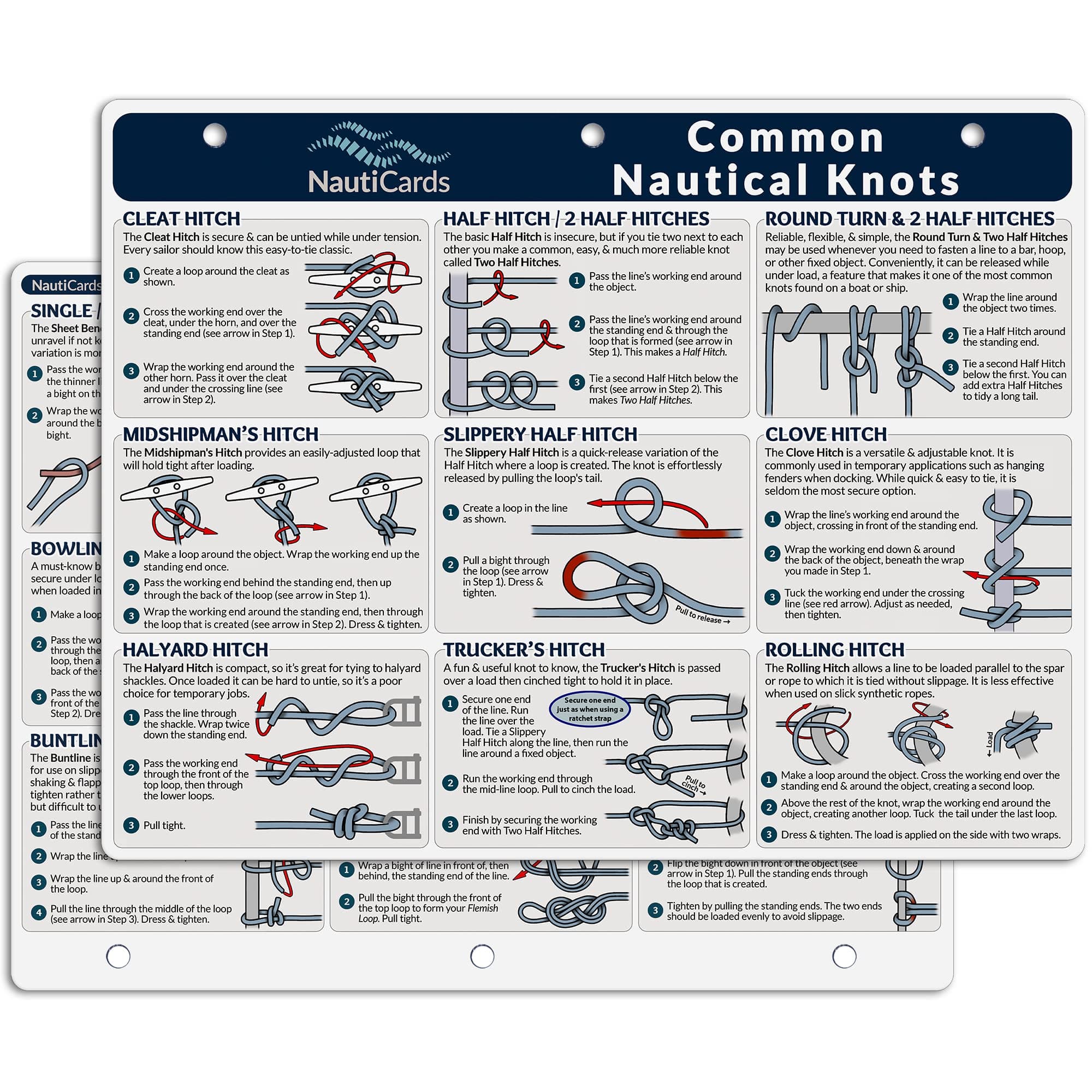 Nautical Knots Quick Reference Chart - Guide to 21 Sailing & Boating Knots on 8.5 x 11 Waterproof Card - from Boating Must Haves Collection
