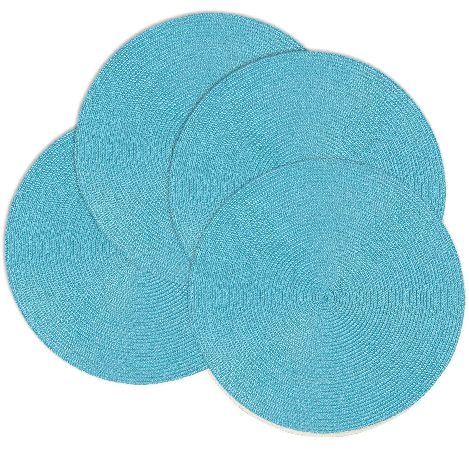 Dark Teal Round Place Mats for Kitchen Table,Vinyl Woven Placemats Heat Resistant Table mats (4, Turquoise Set of 4)